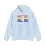 Mississippi Pride Flag Hoodie: Rainbow LGBTQ+ State Silhouette Distressed Hooded Sweatshirt