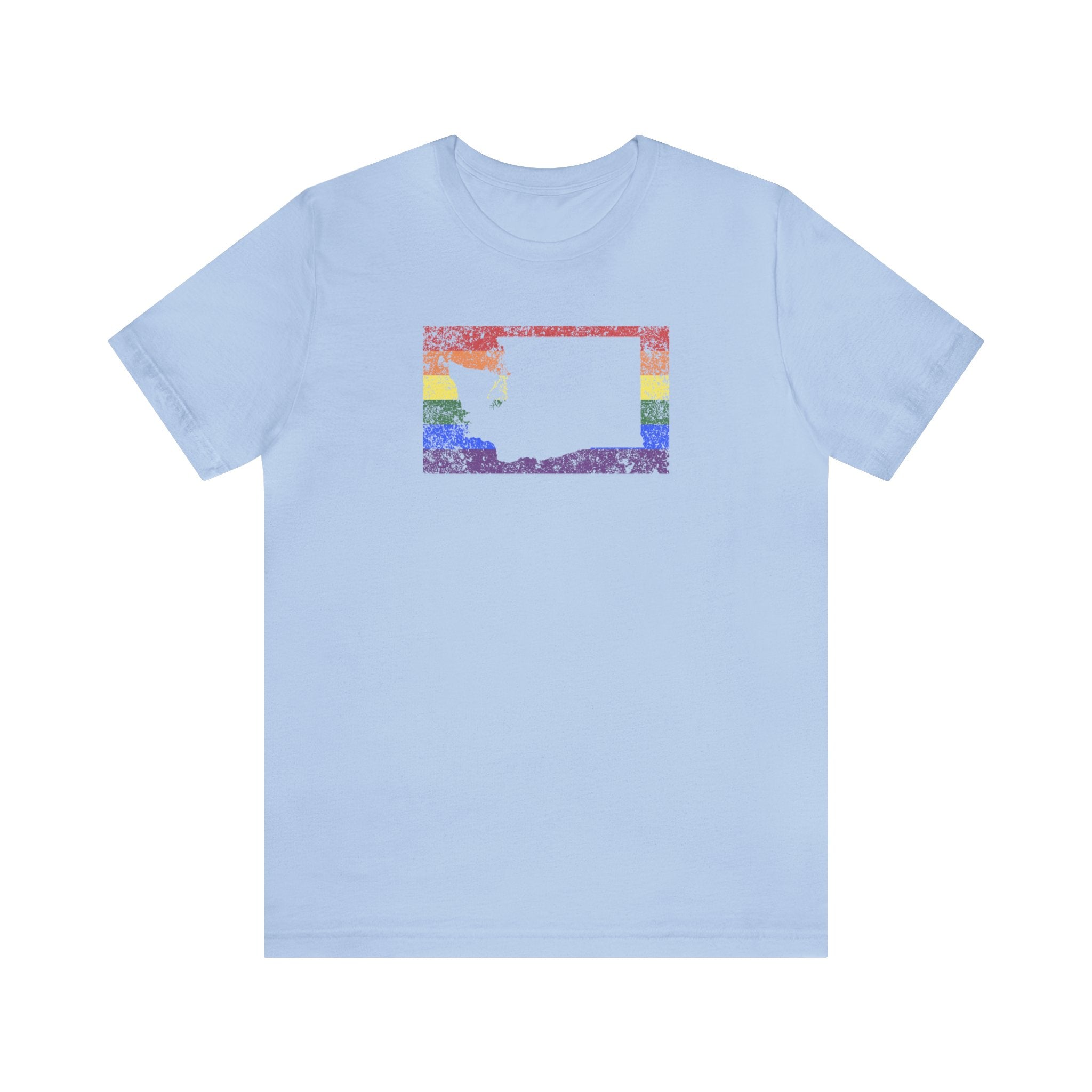 Washington Pride Flag Tee: Rainbow LGBTQ+ State Silhouette Distressed Shirt