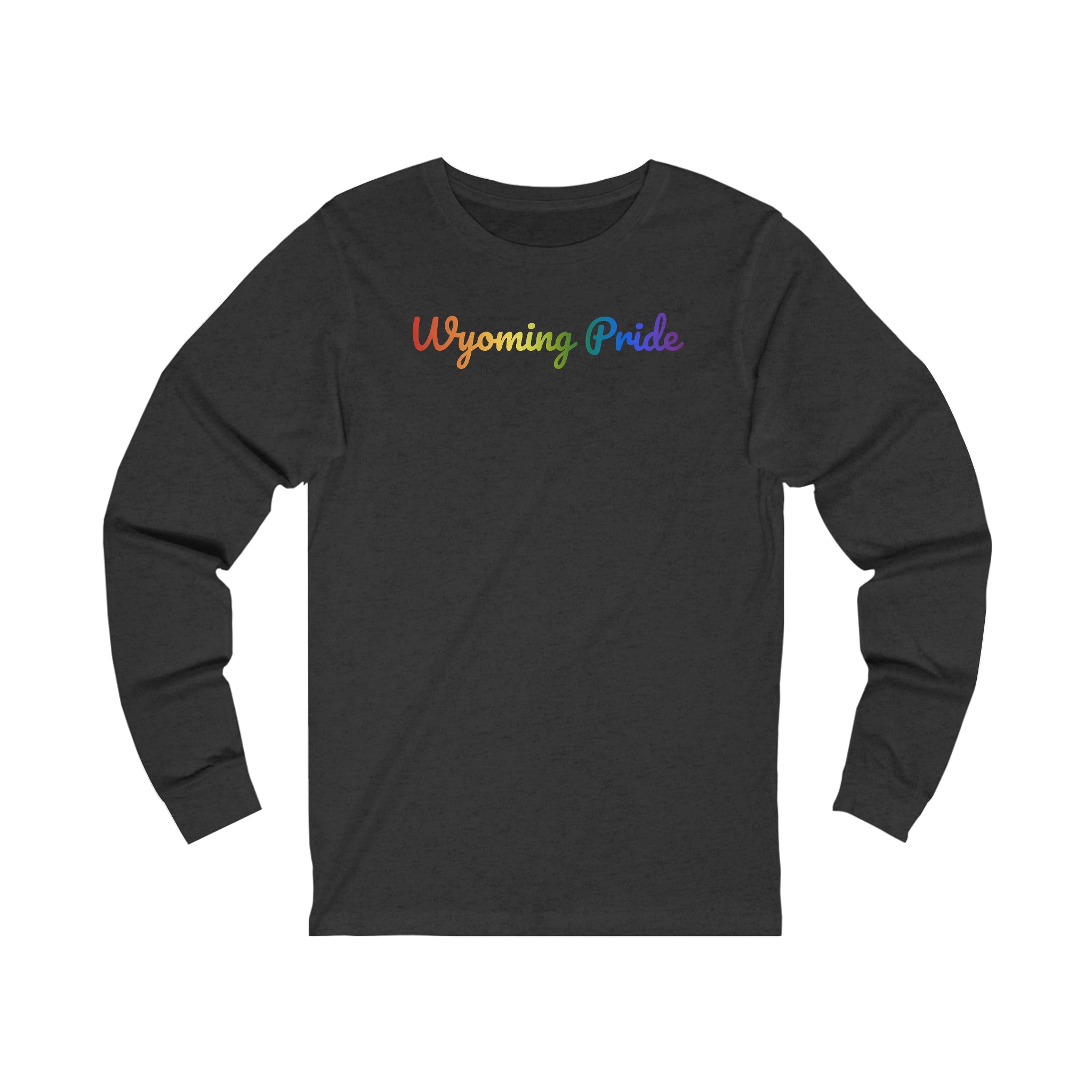 Wyoming Pride Long Sleeve Tee: Flowing Cursive Design with LGBTQ+ Gradient