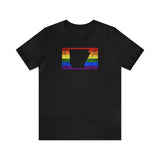 Arkansas Pride Flag Tee: Rainbow LGBTQ+ State Silhouette Distressed Shirt