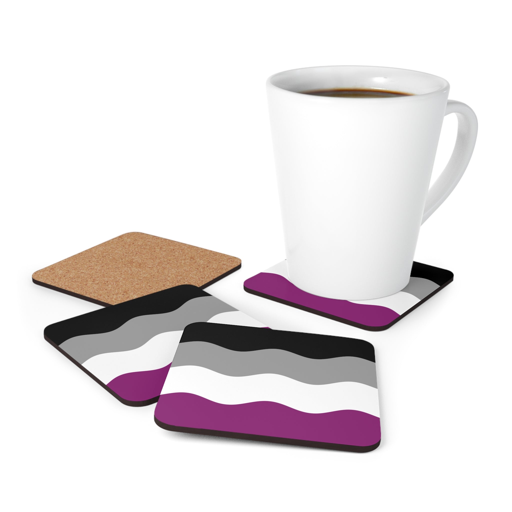 Asexual Flag Coaster Set: 4 Corkwood Ripple Drink Coasters