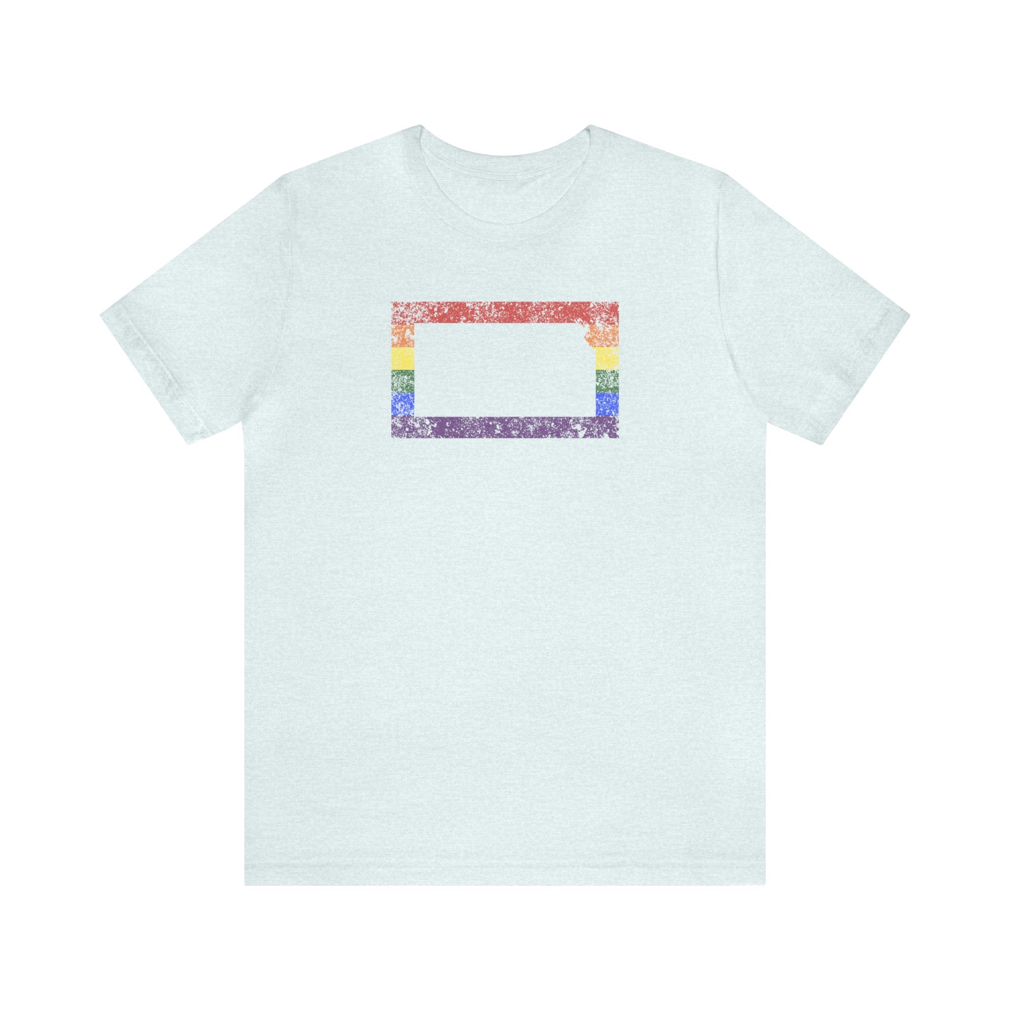 Kansas Pride Flag Tee: Rainbow LGBTQ+ State Silhouette Distressed Shirt