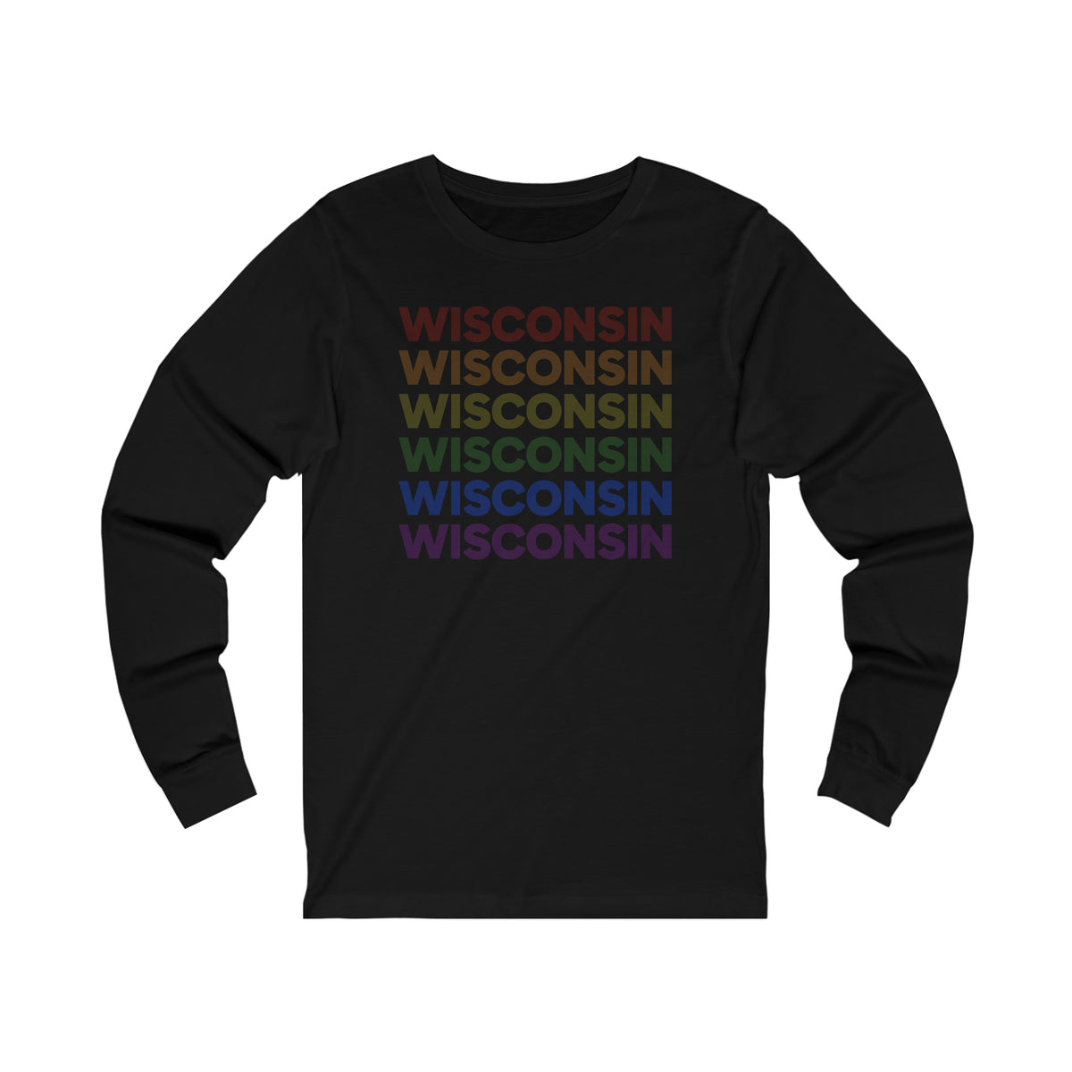 Wisconsin LGBTQ+ Pride Flag, Faded Black Long Sleeve Tee