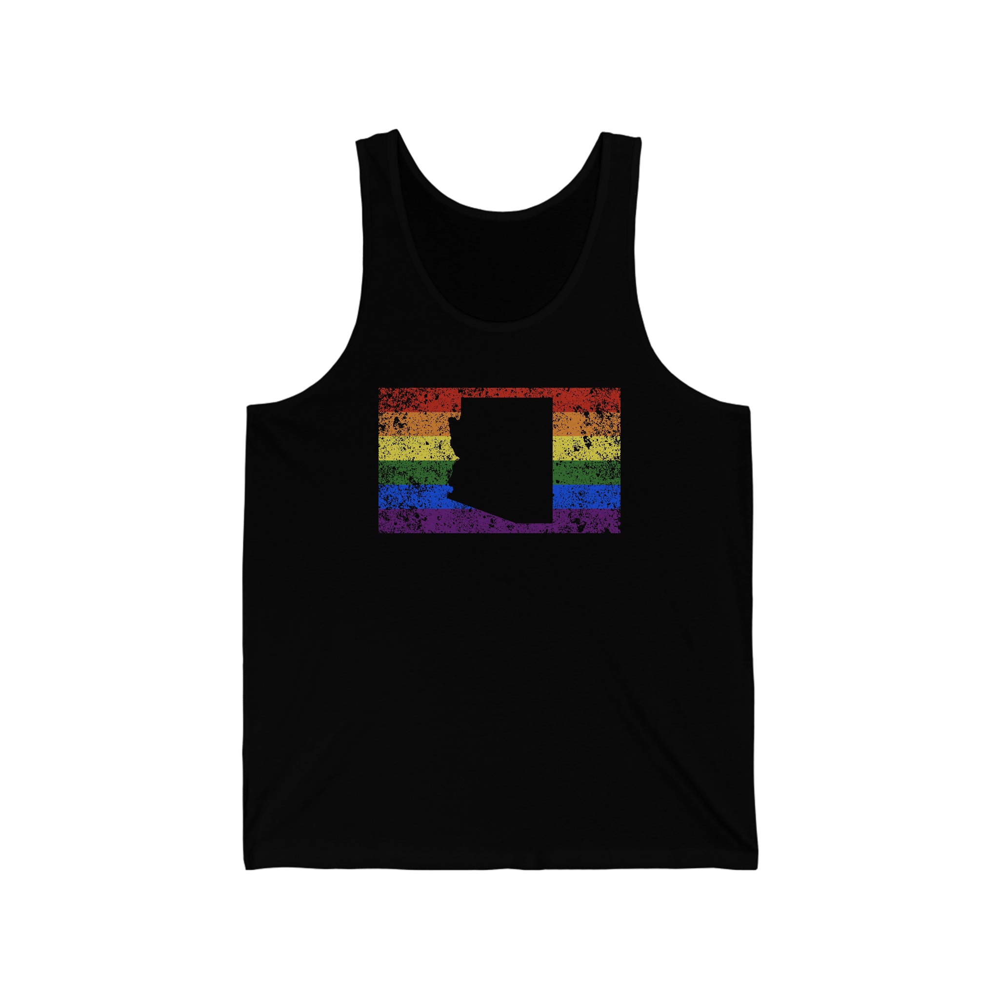 Arizona Pride Flag Tank: Rainbow LGBTQ+ State Silhouette Distressed Tank-Top