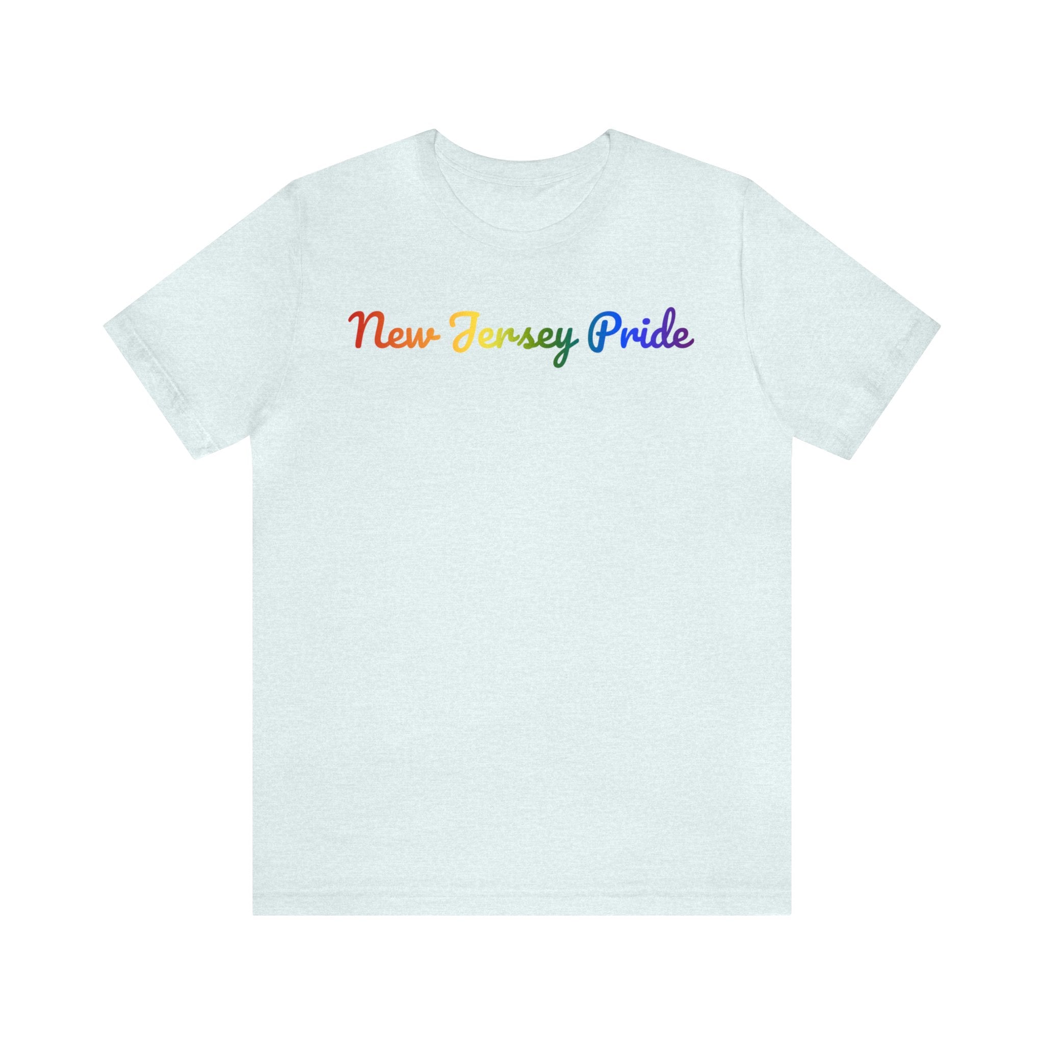 New Jersey Pride T-Shirt: Flowing Cursive Design with LGBTQ+ Gradient