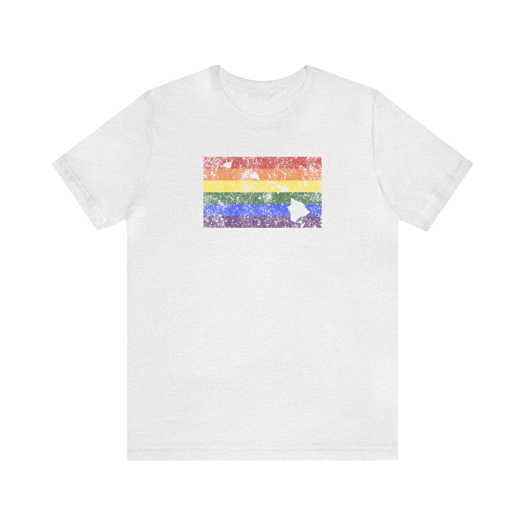 Hawaii Pride Flag Tee: Rainbow LGBTQ+ State Silhouette Distressed Shirt