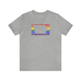 Iowa Pride Flag Tee: Rainbow LGBTQ+ State Silhouette Distressed Shirt