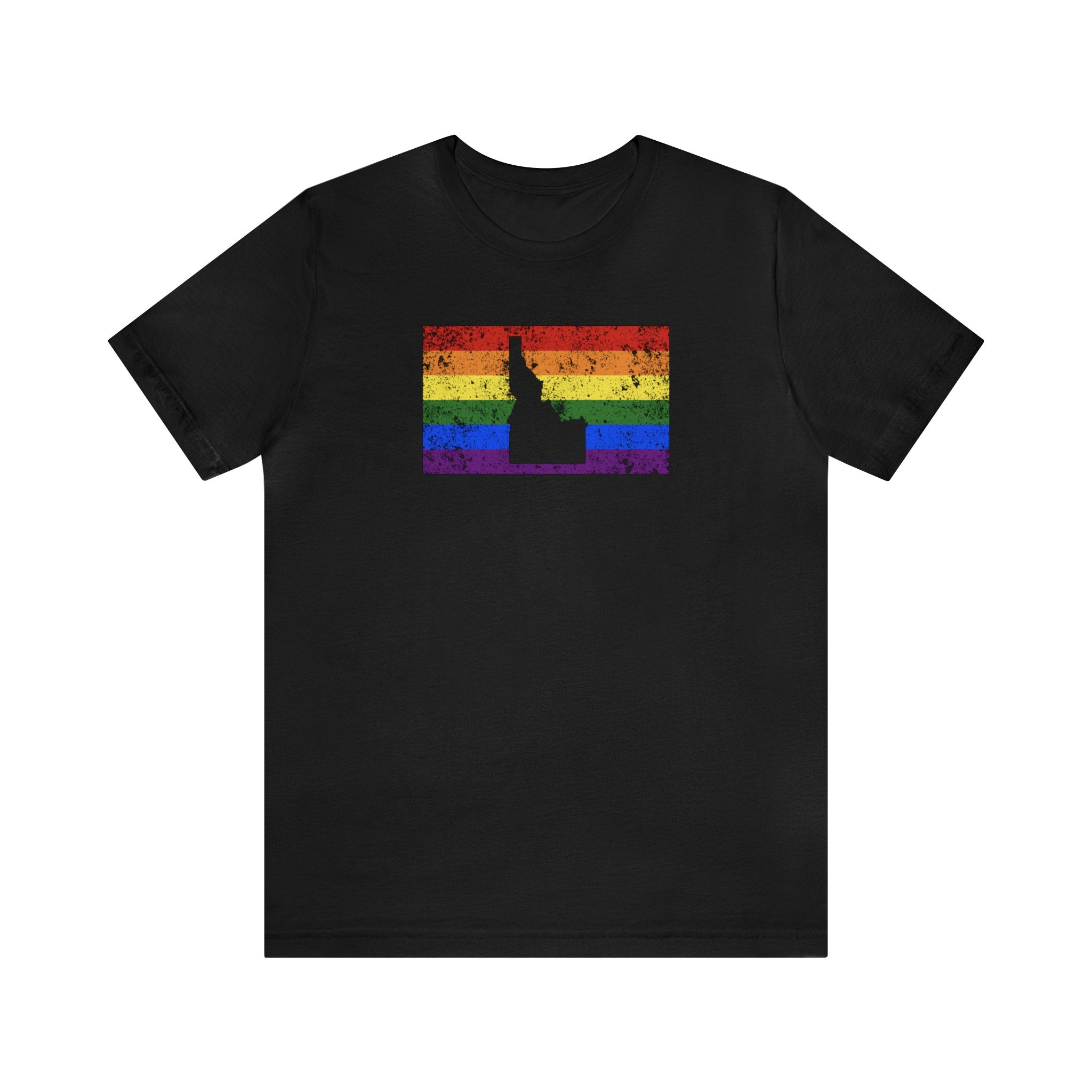 Idaho Pride Flag Tee: Rainbow LGBTQ+ State Silhouette Distressed Shirt