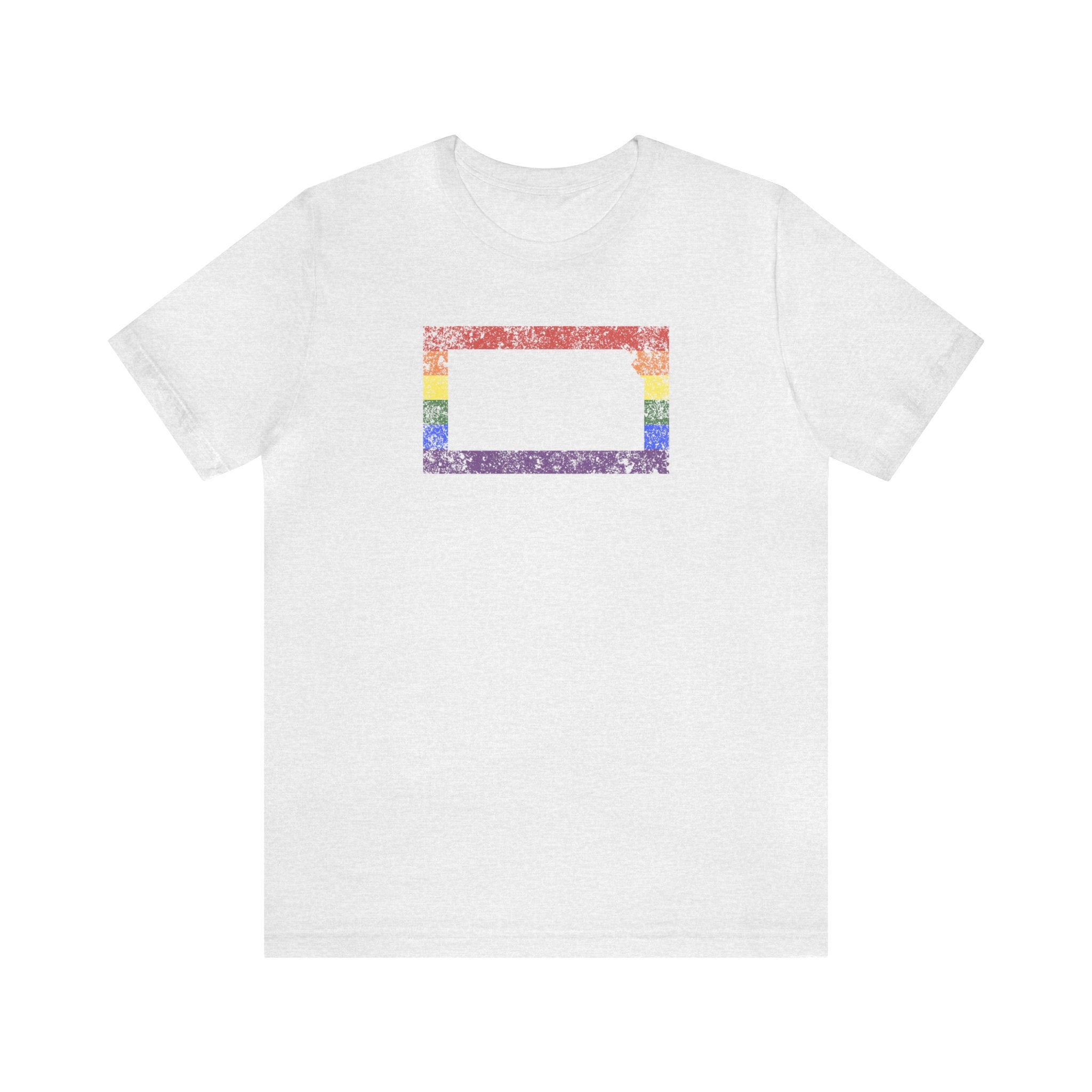 Kansas Pride Flag Tee: Rainbow LGBTQ+ State Silhouette Distressed Shirt