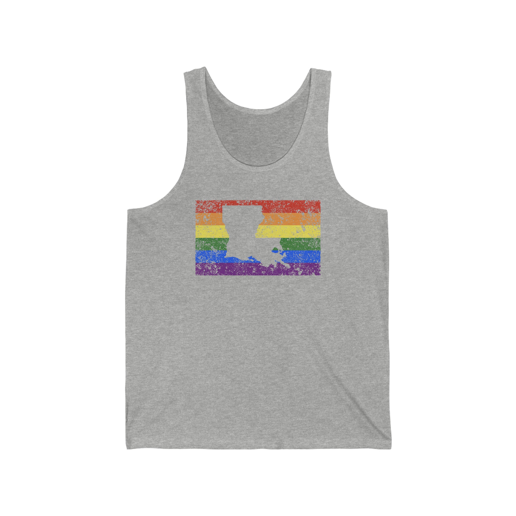 Louisiana Pride Flag Tank: Rainbow LGBTQ+ State Silhouette Distressed Tank-Top
