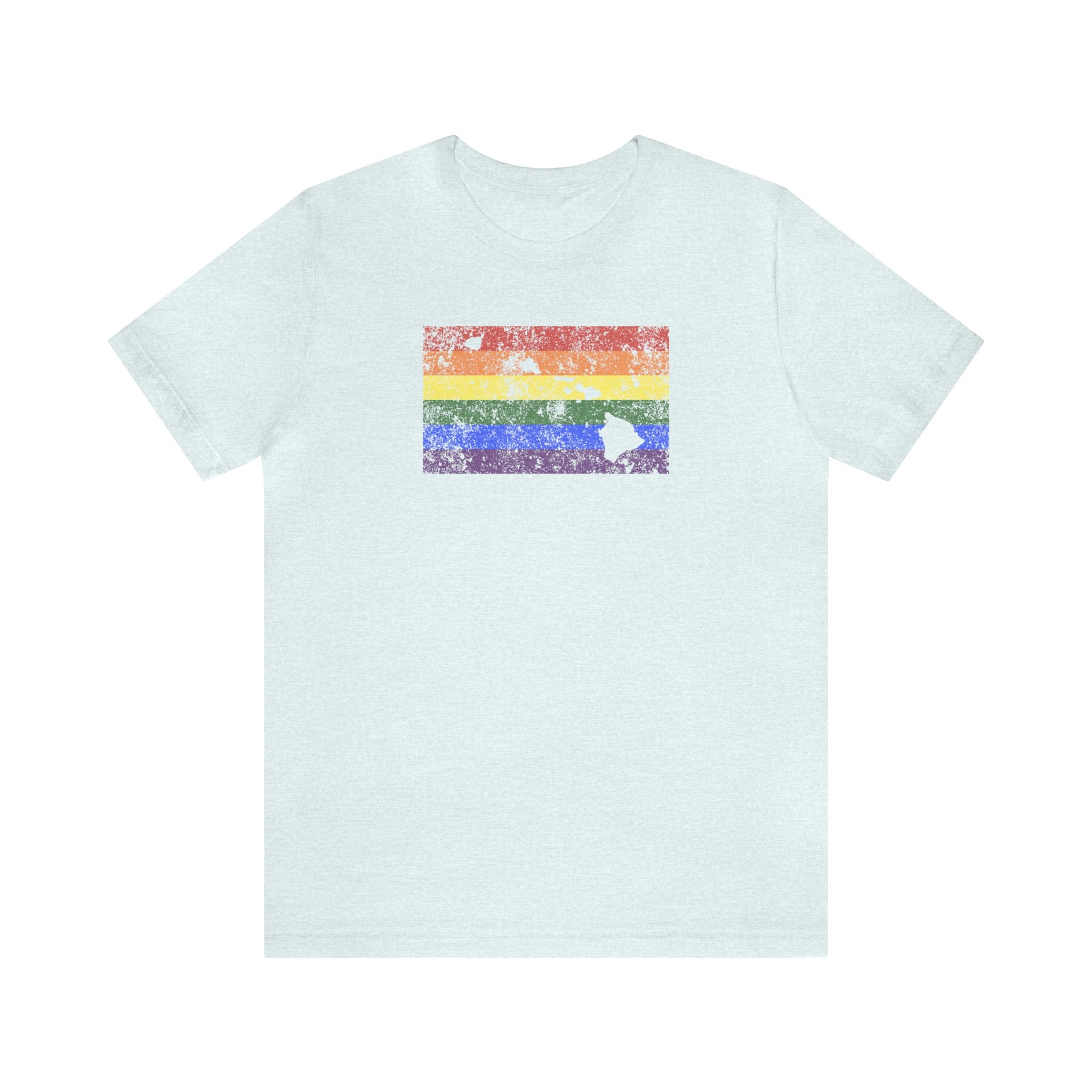 Hawaii Pride Flag Tee: Rainbow LGBTQ+ State Silhouette Distressed Shirt