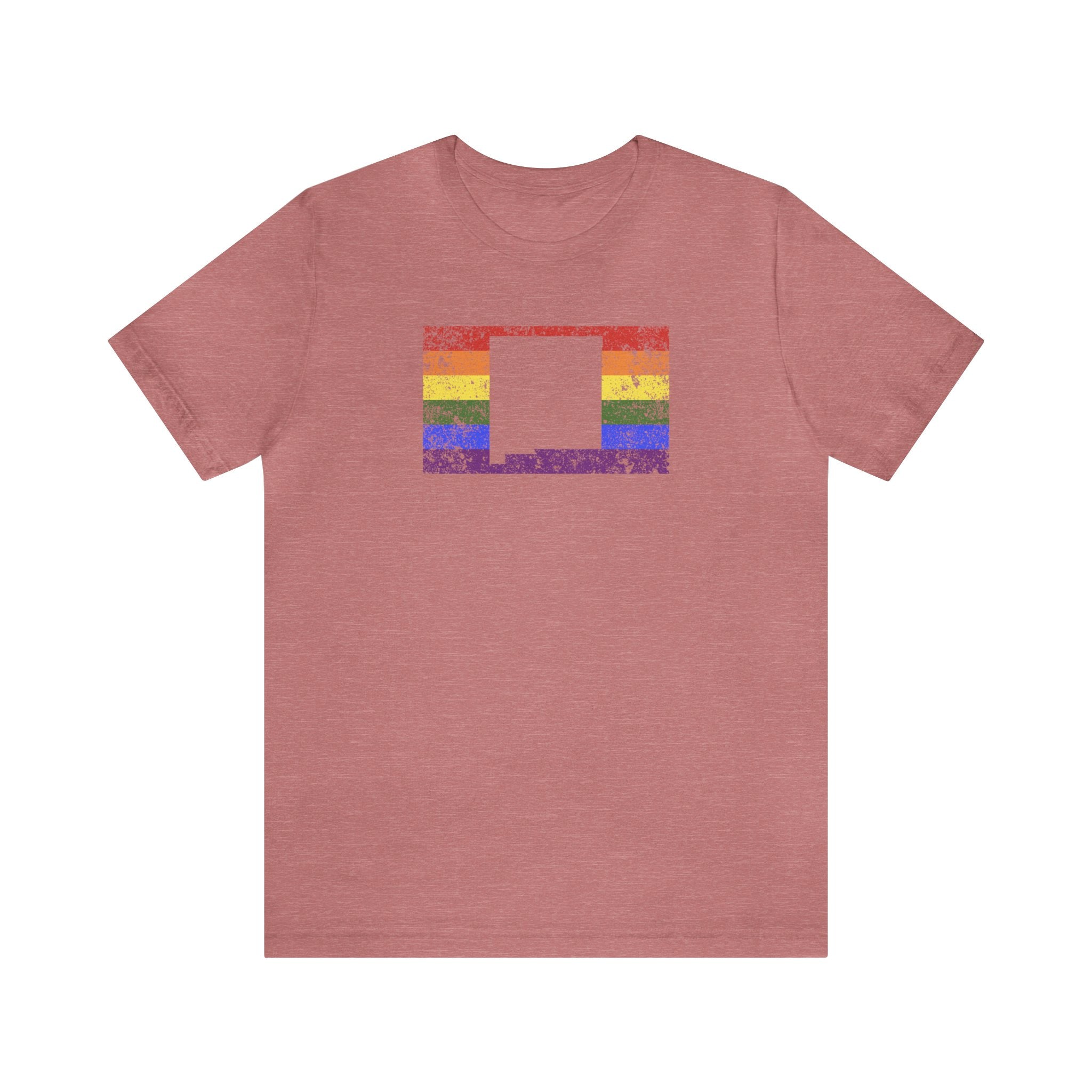 New Mexico Pride Flag Tee: Rainbow LGBTQ+ State Silhouette Distressed Shirt