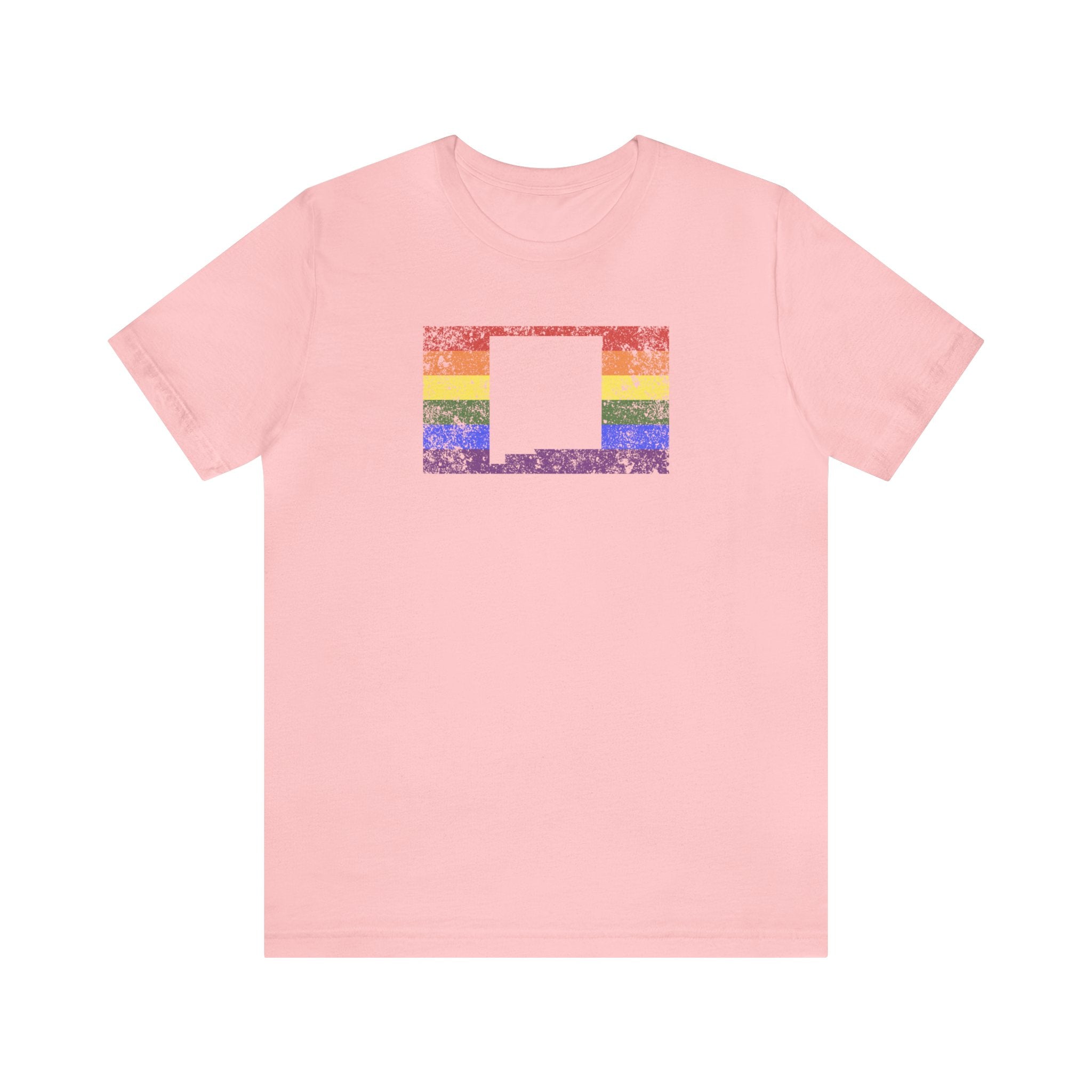 New Mexico Pride Flag Tee: Rainbow LGBTQ+ State Silhouette Distressed Shirt
