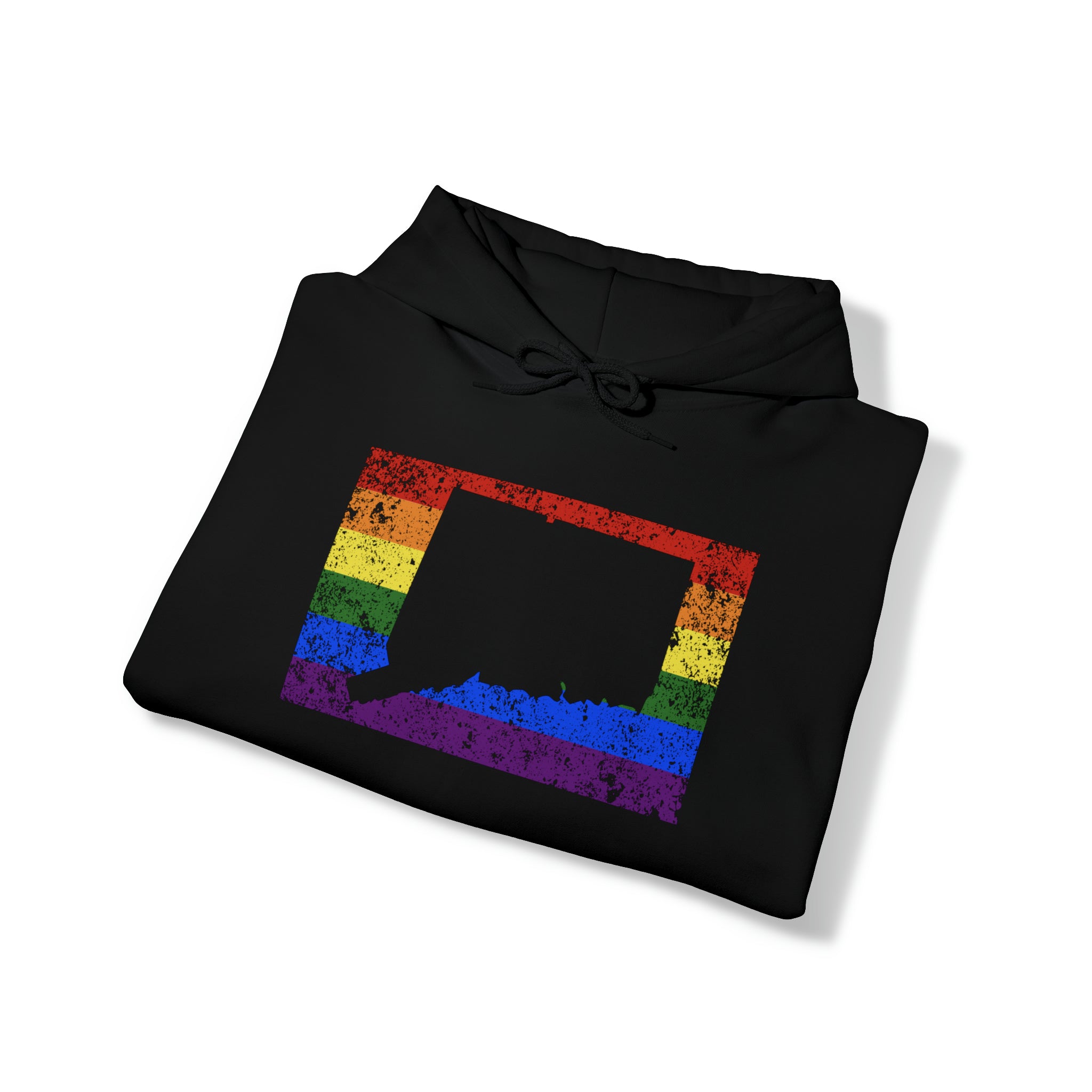Connecticut Pride Flag Hoodie: Rainbow LGBTQ+ State Silhouette Distressed Hooded Sweatshirt