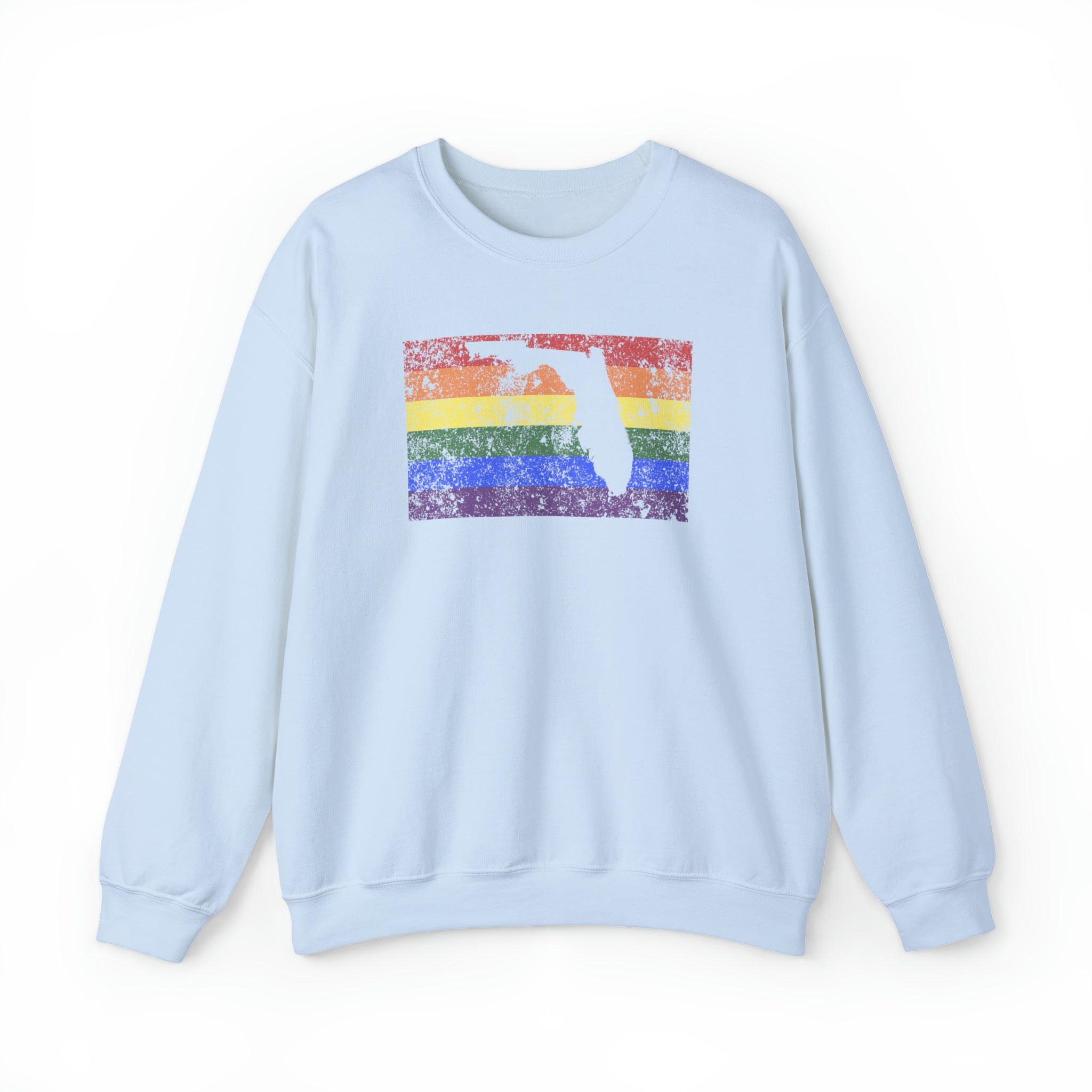 Florida Pride Flag Sweater: Rainbow LGBTQ+ State Silhouette Distressed Sweatshirt