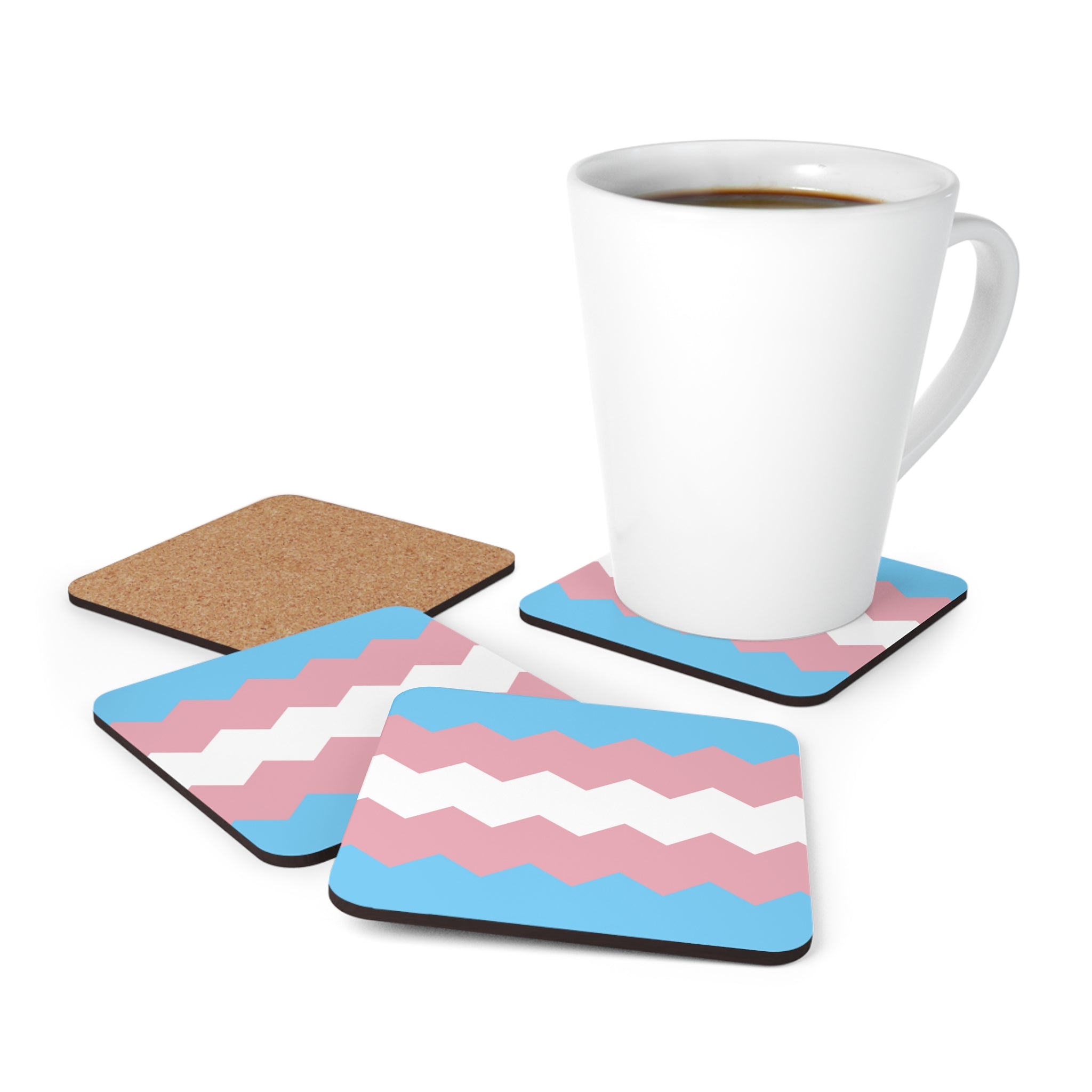 Transgender Flag Coaster Set: 4 Corkwood Wavey Drink Coasters