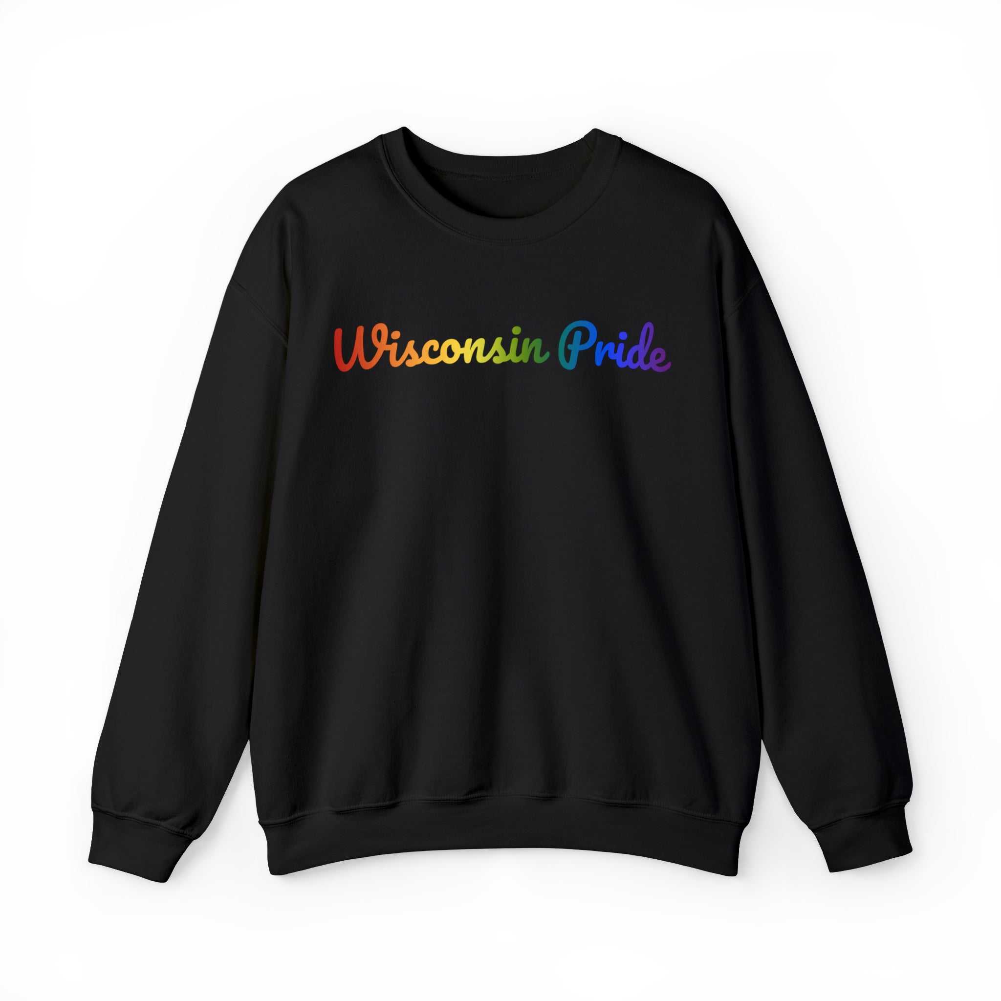 Wisconsin Pride Sweatshirt: Flowing Cursive Design with LGBTQ+ Gradient