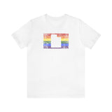 Utah Pride Flag Tee: Rainbow LGBTQ+ State Silhouette Distressed Shirt