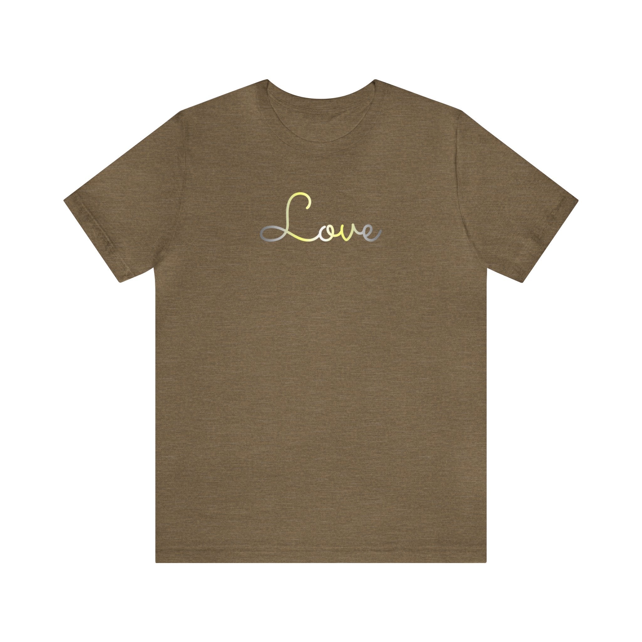Demigender Love Script Tee: Subtly Elegant Pride T-Shirt