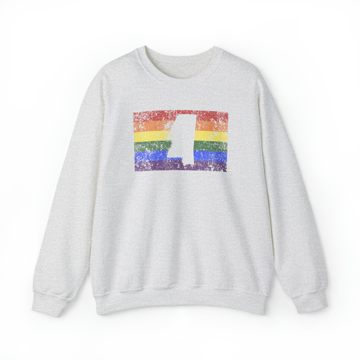 Mississippi Pride Flag Sweater: Rainbow LGBTQ+ State Silhouette Distressed Sweatshirt