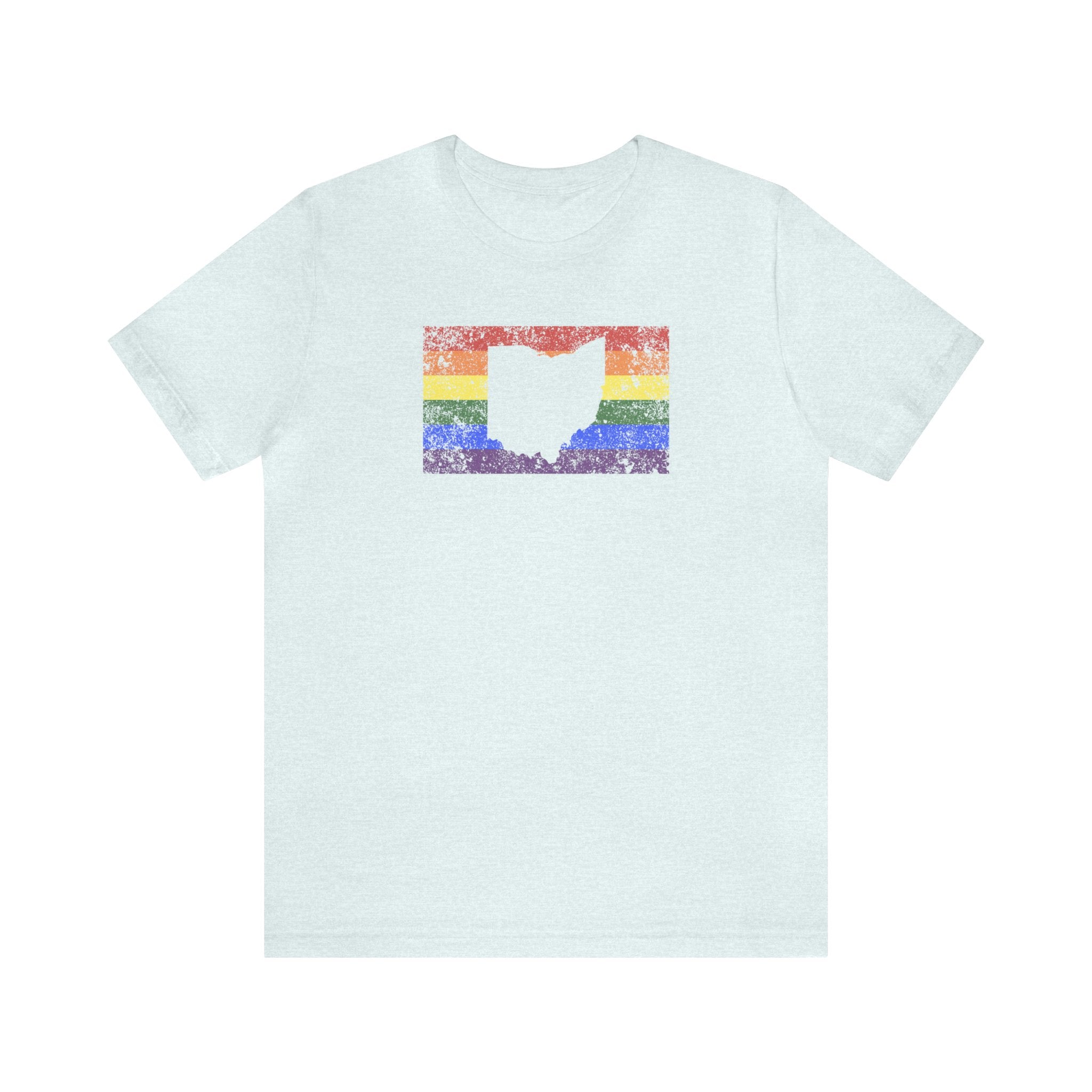Ohio Pride Flag Tee: Rainbow LGBTQ+ State Silhouette Distressed Shirt