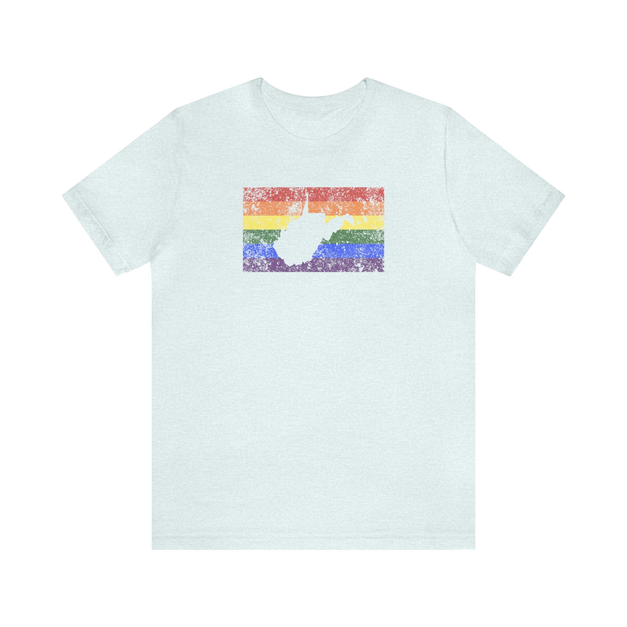 West Virginia Pride Flag Tee: Rainbow LGBTQ+ State Silhouette Distressed Shirt
