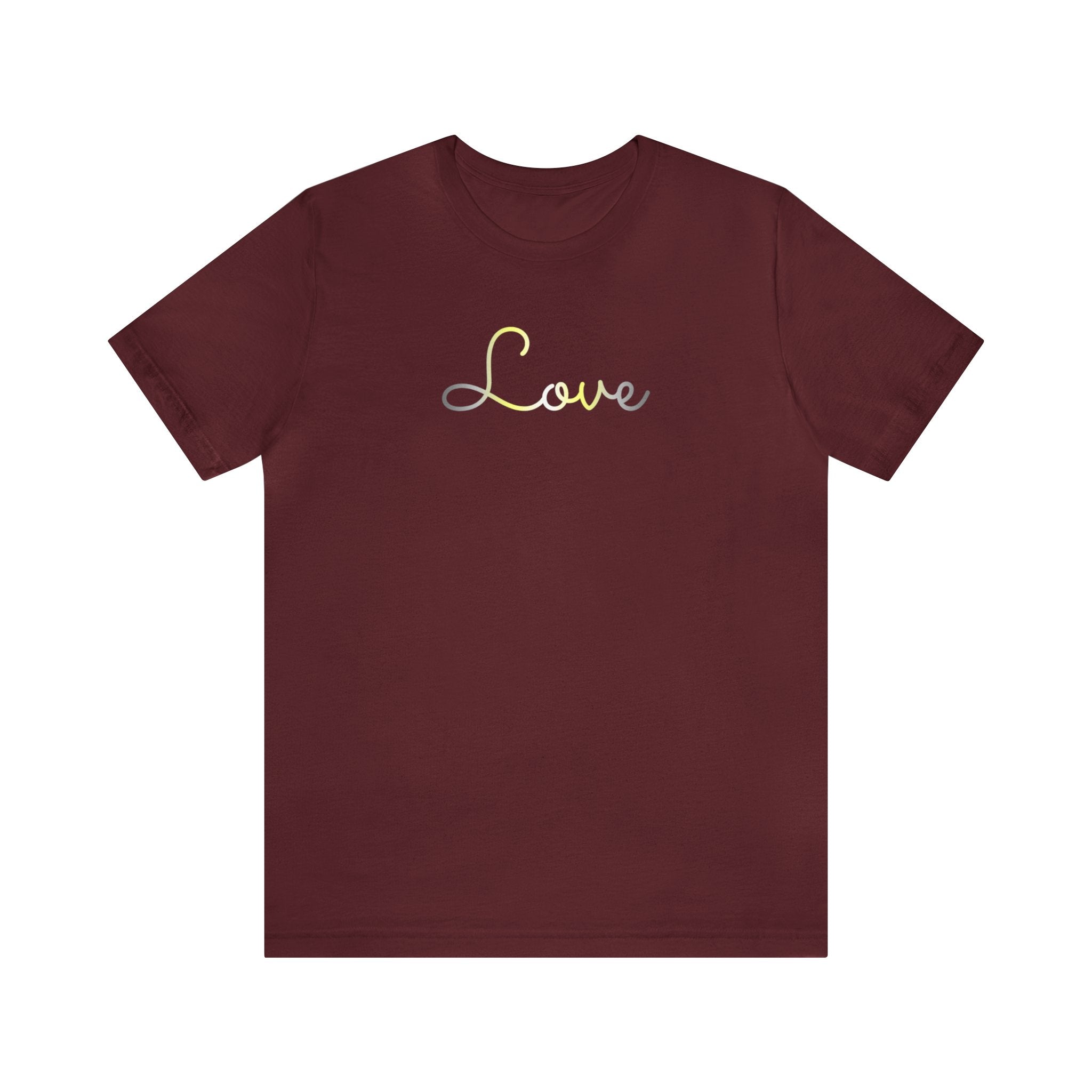 Demigender Love Script Tee: Subtly Elegant Pride T-Shirt
