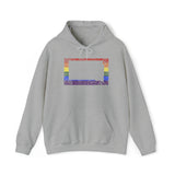South Dakota Pride Flag Hoodie: Rainbow LGBTQ+ State Silhouette Distressed Hooded Sweatshirt