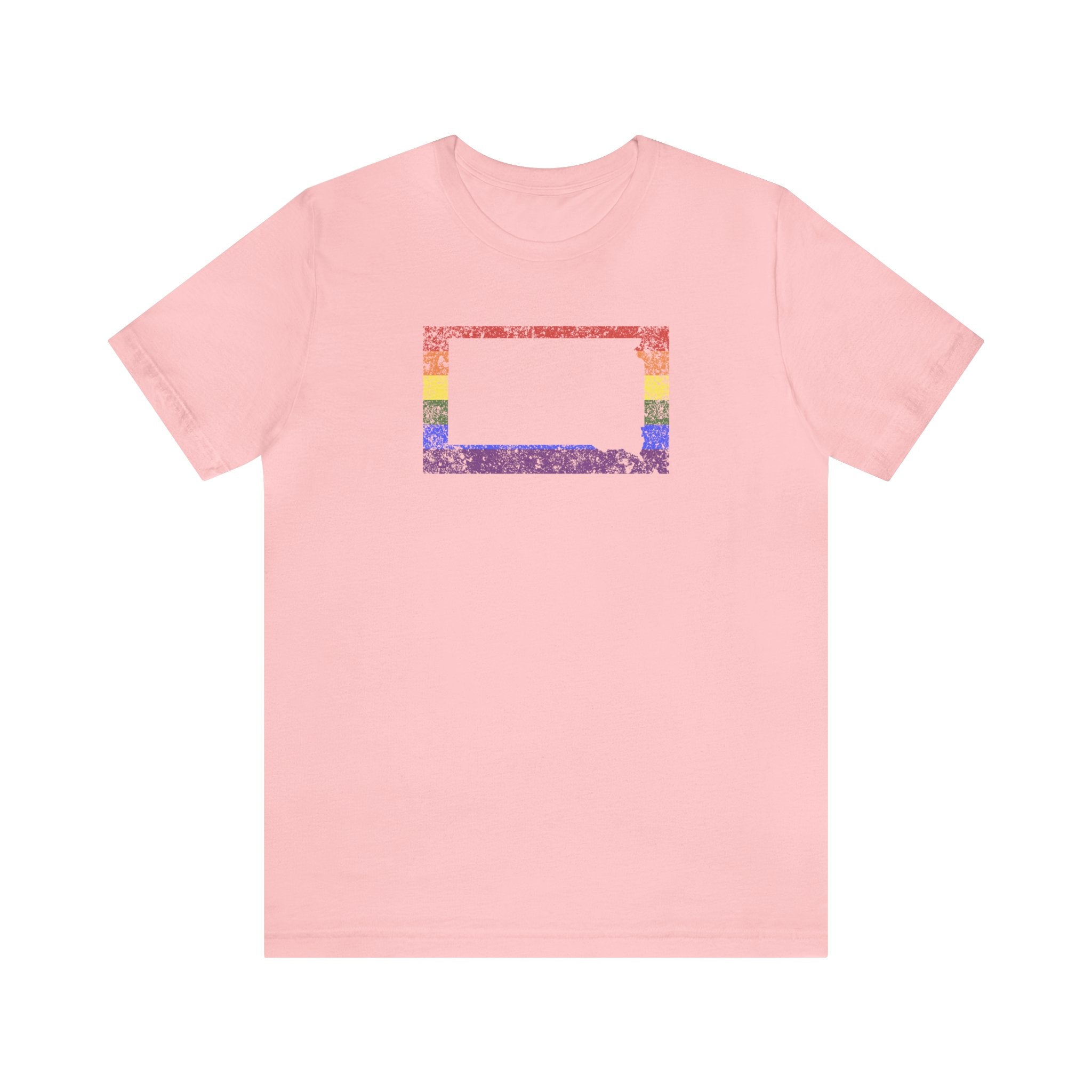 South Dakota Pride Flag Tee: Rainbow LGBTQ+ State Silhouette Distressed Shirt