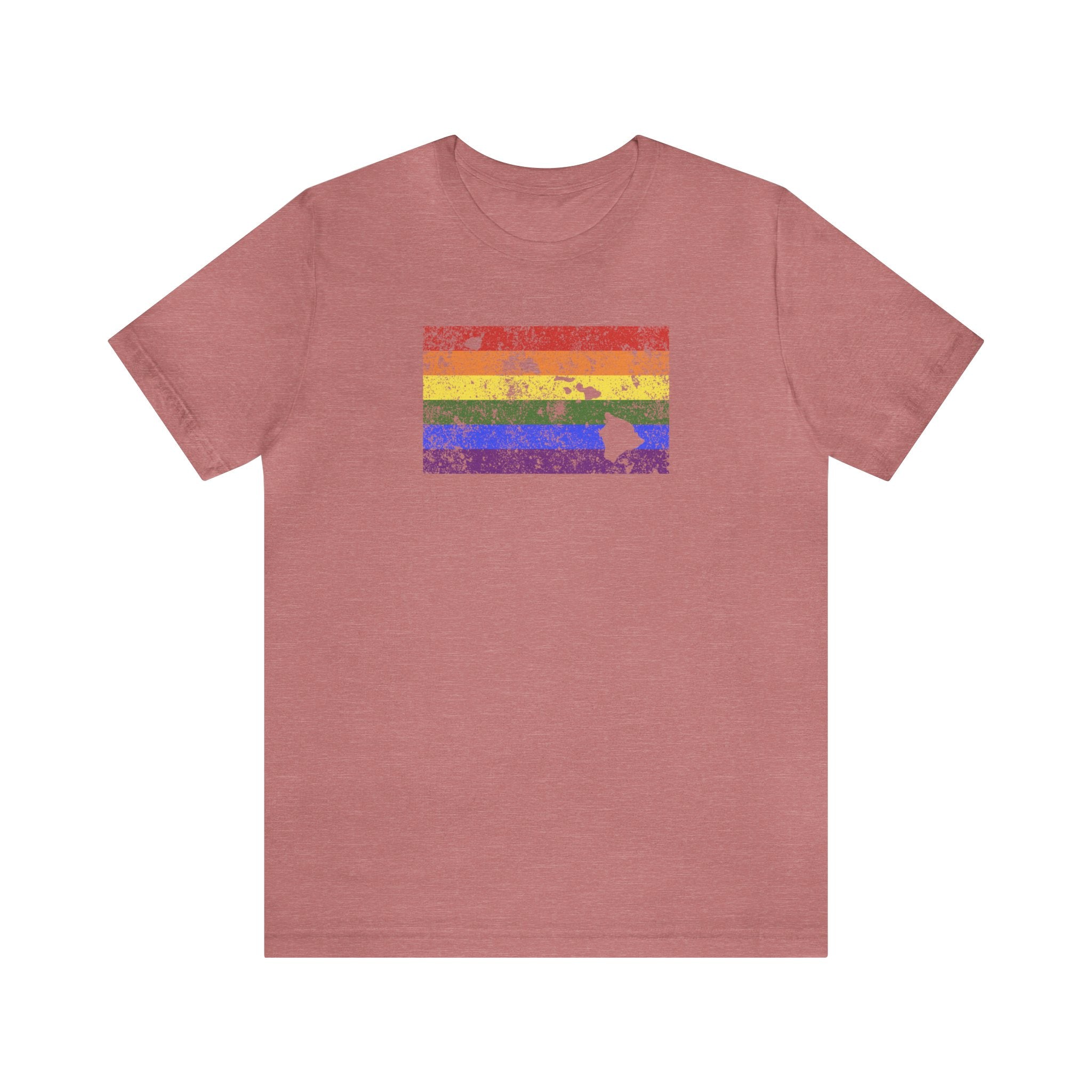 Hawaii Pride Flag Tee: Rainbow LGBTQ+ State Silhouette Distressed Shirt