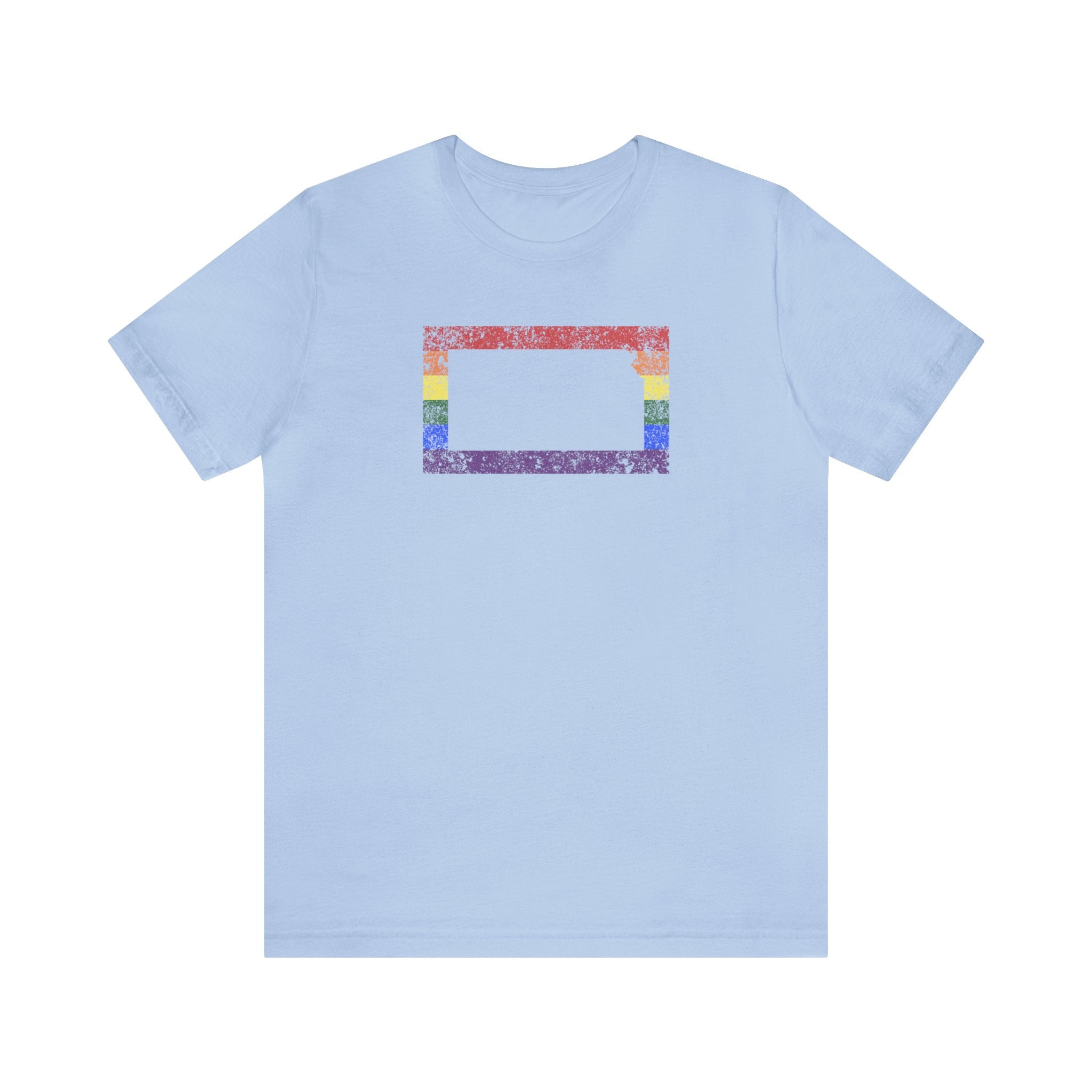 Kansas Pride Flag Tee: Rainbow LGBTQ+ State Silhouette Distressed Shirt