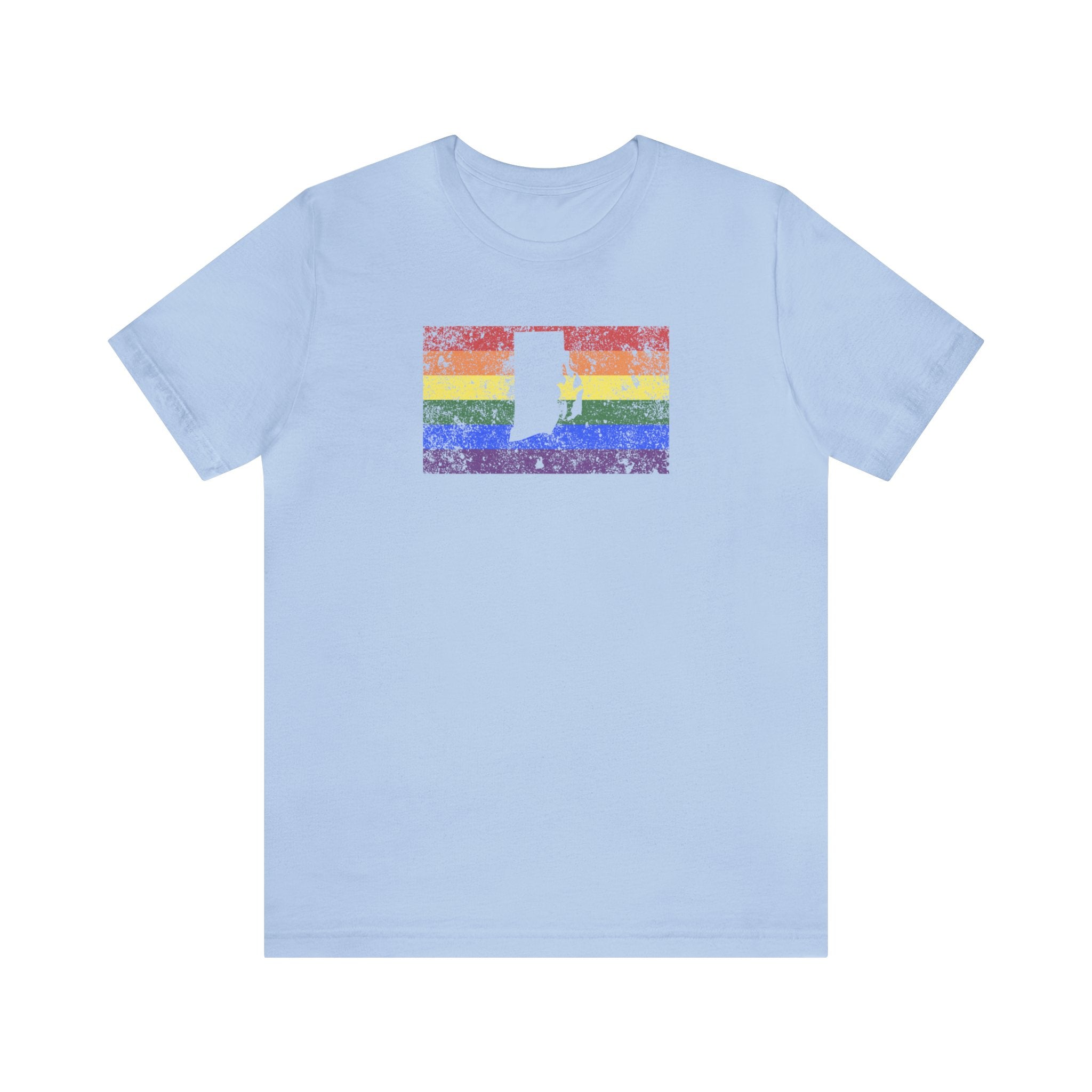 Rhode Island Pride Flag Tee: Rainbow LGBTQ+ State Silhouette Distressed Shirt