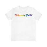 Arkansas Pride T-Shirt: Flowing Cursive Design with LGBTQ+ Gradient