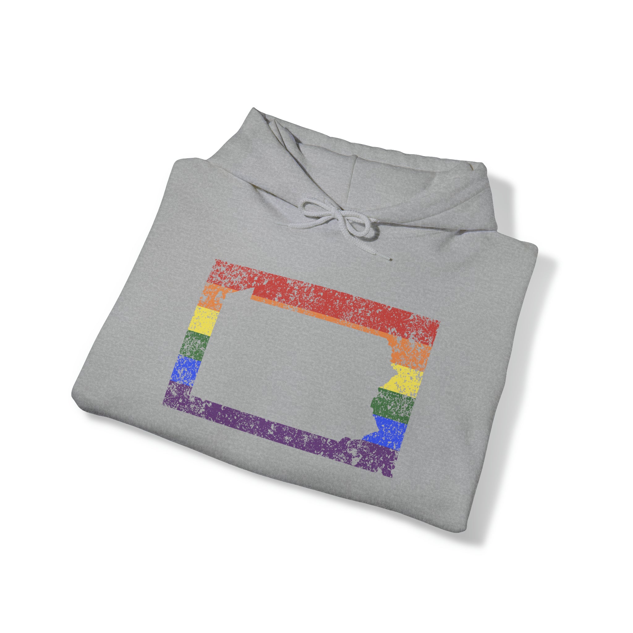 Pennsylvania Pride Flag Hoodie: Rainbow LGBTQ+ State Silhouette Distressed Hooded Sweatshirt