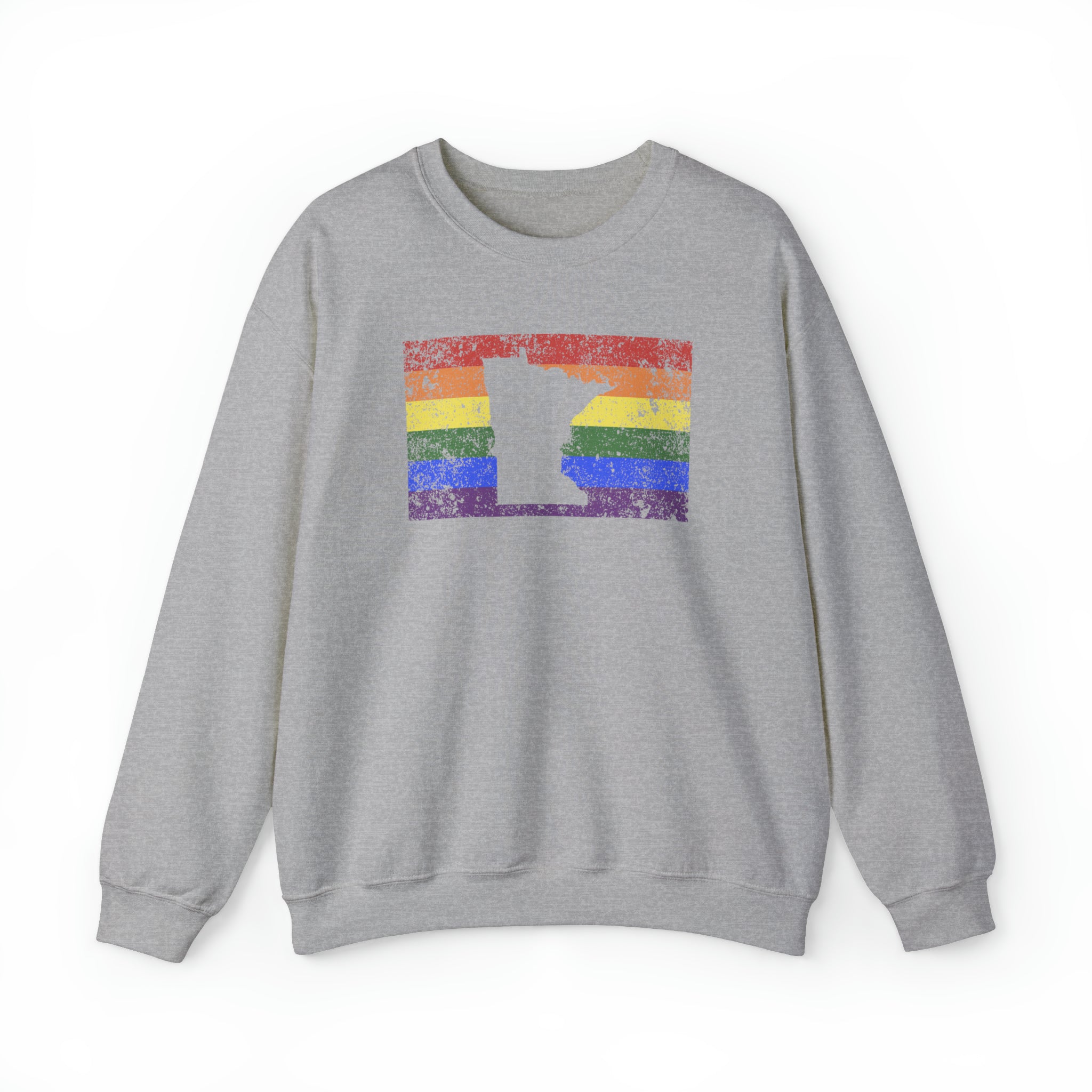 Minnesota Pride Flag Sweater: Rainbow LGBTQ+ State Silhouette Distressed Sweatshirt