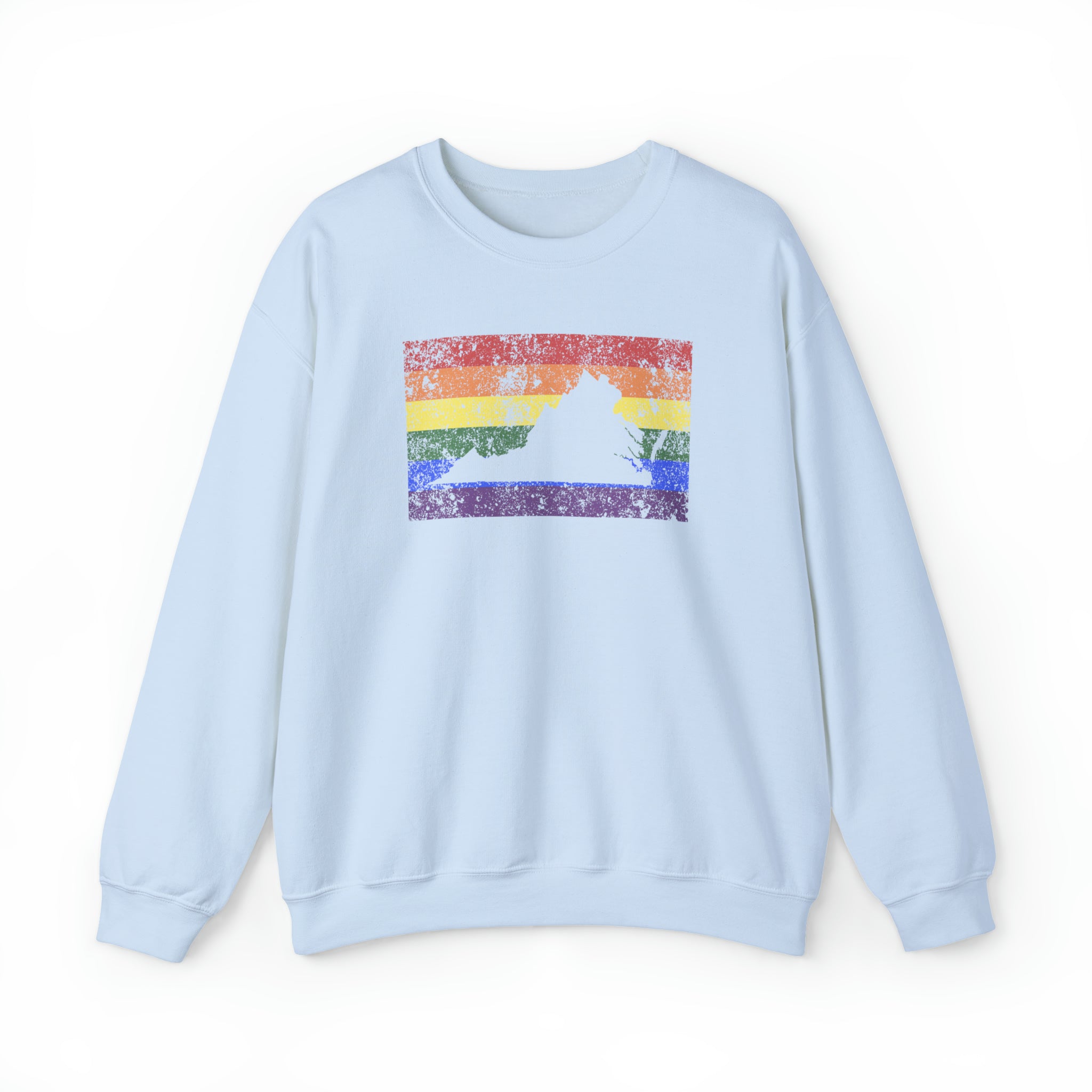 Virginia Pride Flag Sweater: Rainbow LGBTQ+ State Silhouette Distressed Sweatshirt