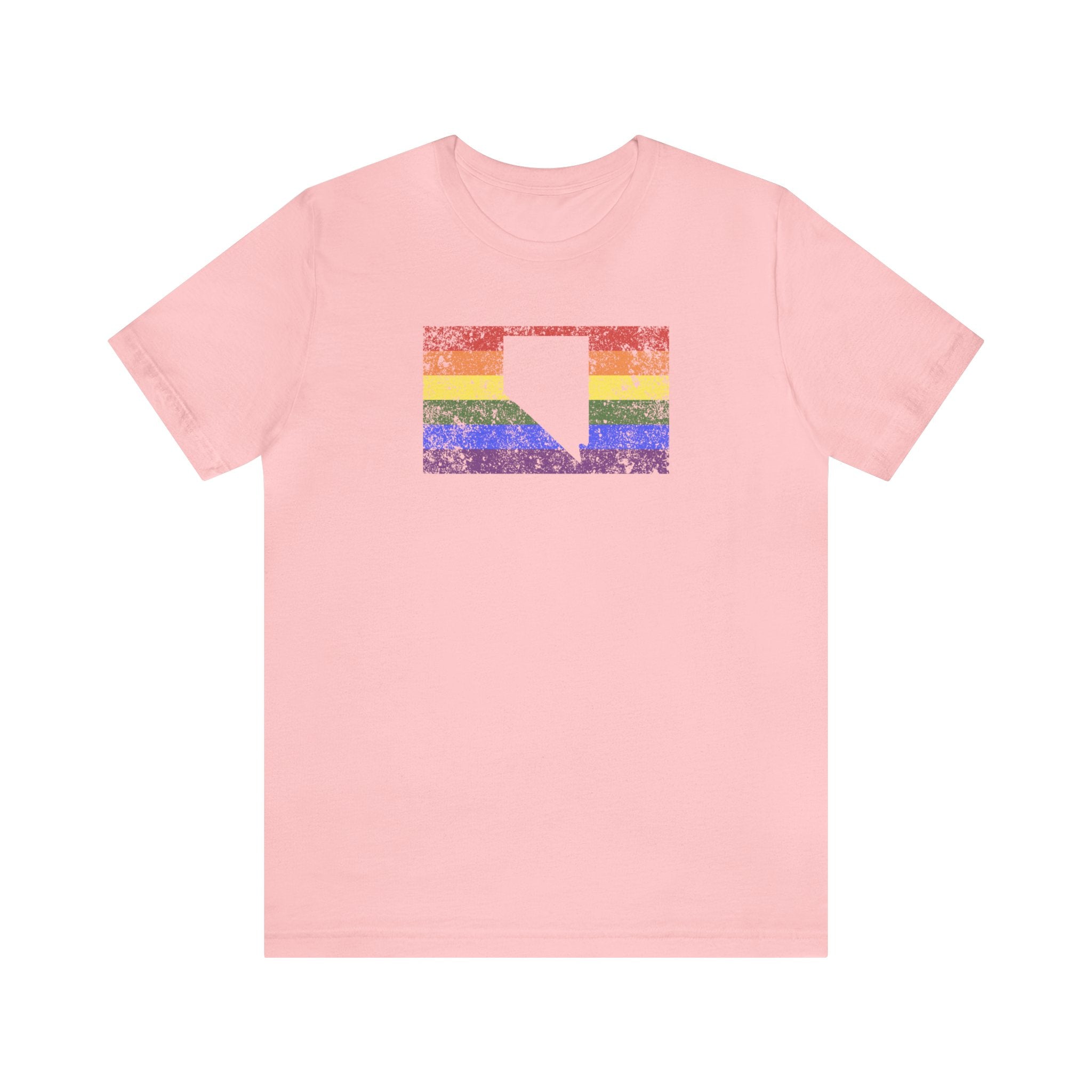 Nevada Pride Flag Tee: Rainbow LGBTQ+ State Silhouette Distressed Shirt