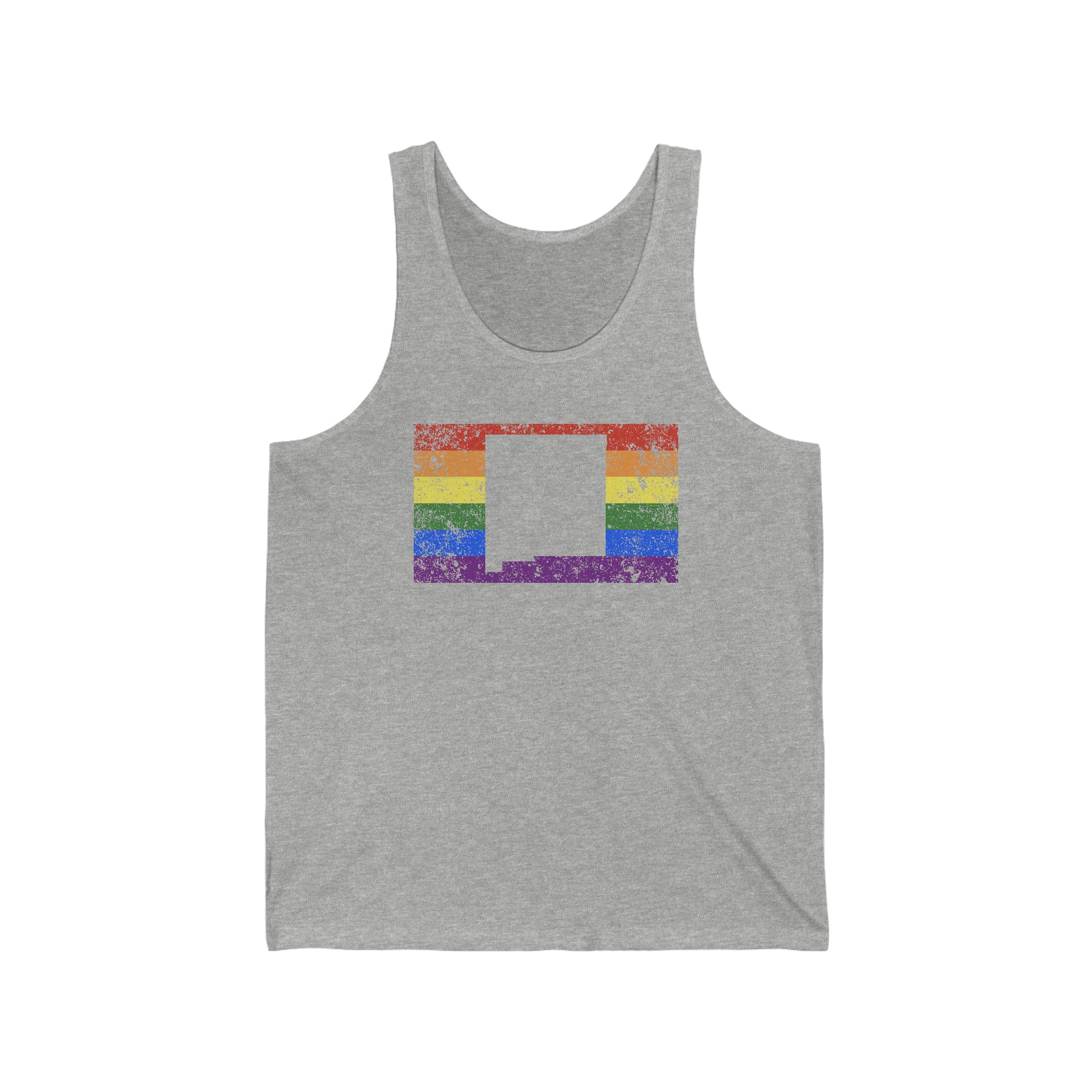 New Mexico Pride Flag Tank: Rainbow LGBTQ+ State Silhouette Distressed Tank-Top