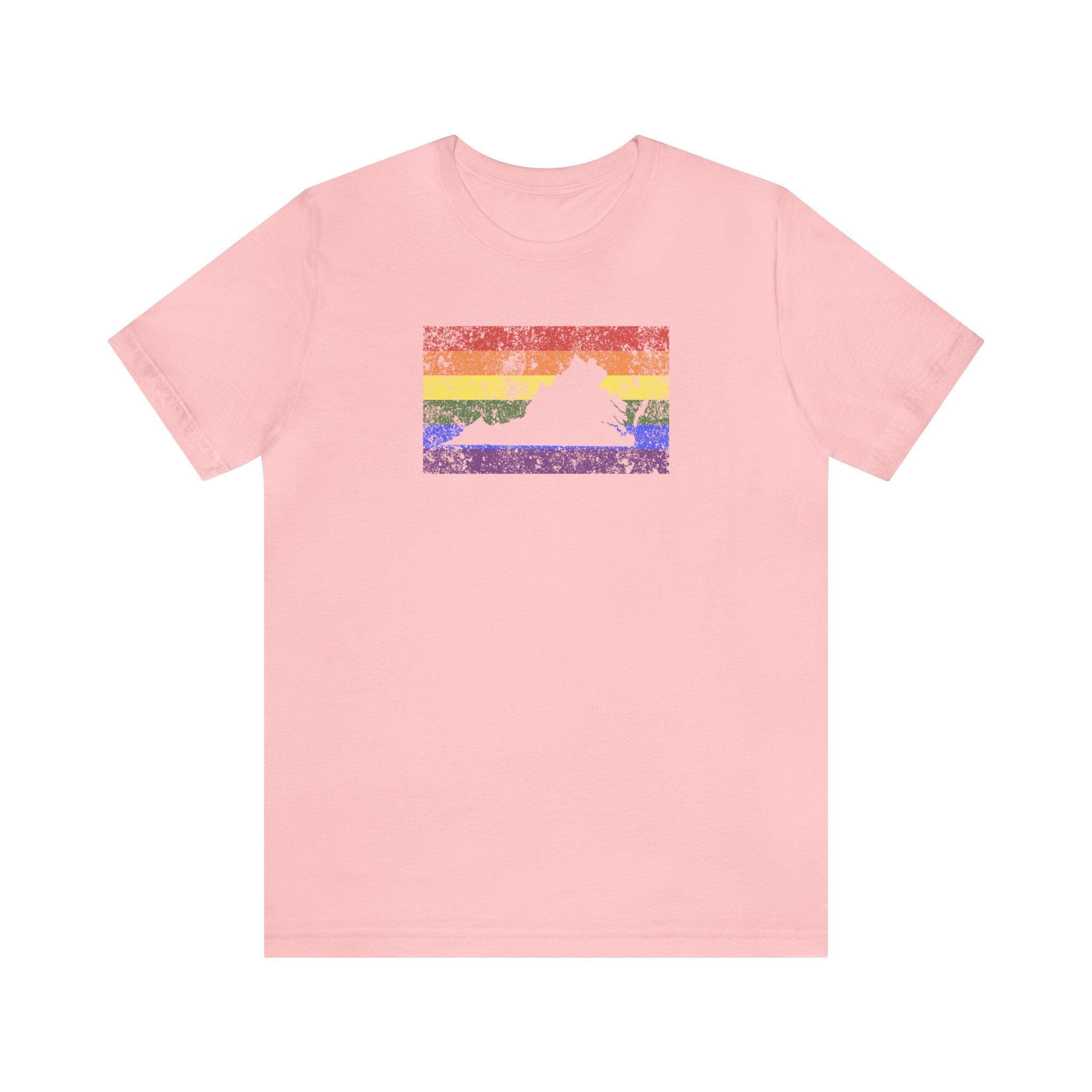 Virginia Pride Flag Tee: Rainbow LGBTQ+ State Silhouette Distressed Shirt