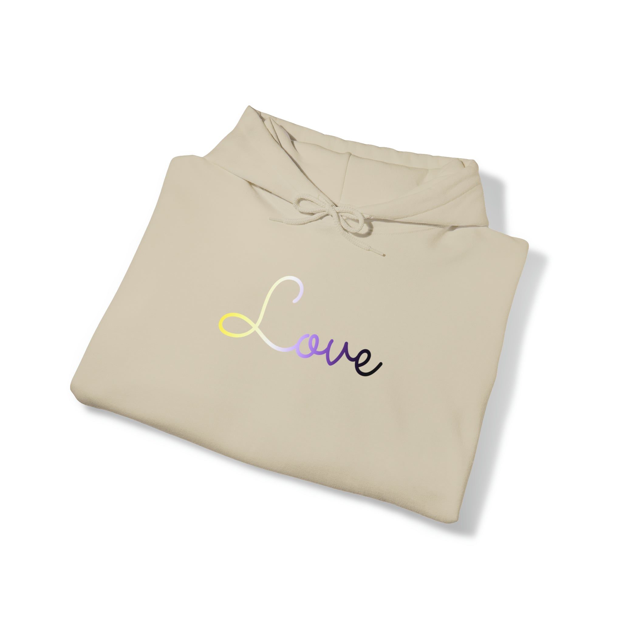 Nonbinary Love Script Hoodie: Subtly Elegant Pride Sweatshirt