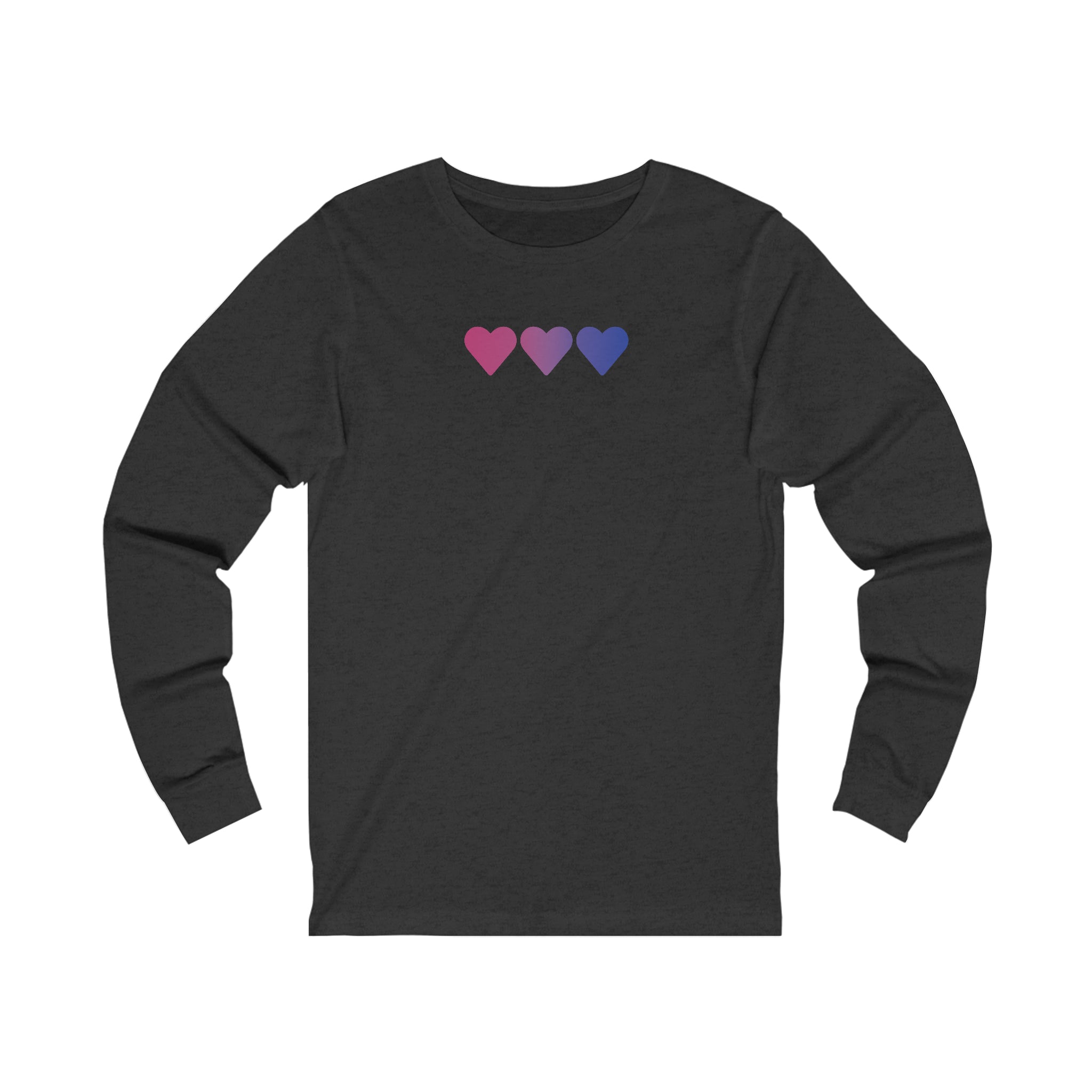 Bisexual Flag Hearts Long Sleeve Tee: Pride LGBTQ+ Gradient Design