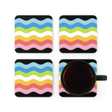 Queer Pride Flag Coaster Set: 4 Corkwood Ripple Drink Coasters