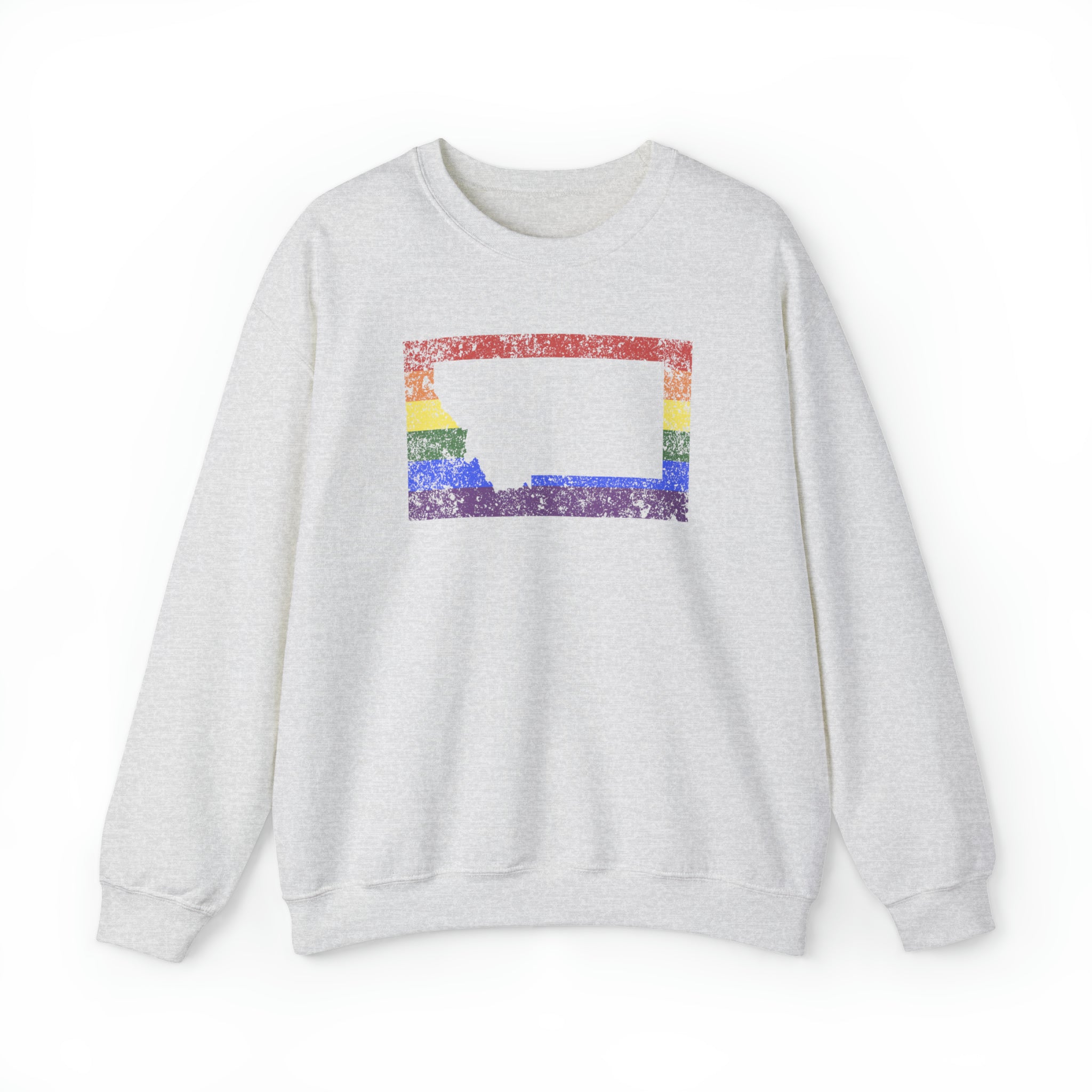Montana Pride Flag Sweater: Rainbow LGBTQ+ State Silhouette Distressed Sweatshirt