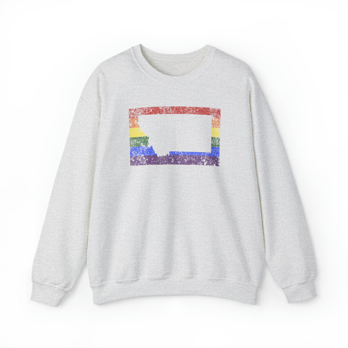 Montana Pride Flag Sweater: Rainbow LGBTQ+ State Silhouette Distressed Sweatshirt