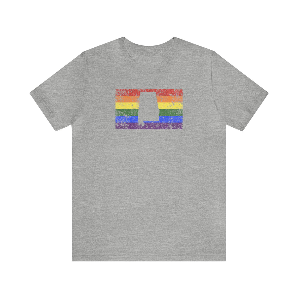 Alabama Pride Flag Tee: Rainbow LGBTQ+ State Silhouette Distressed Shirt