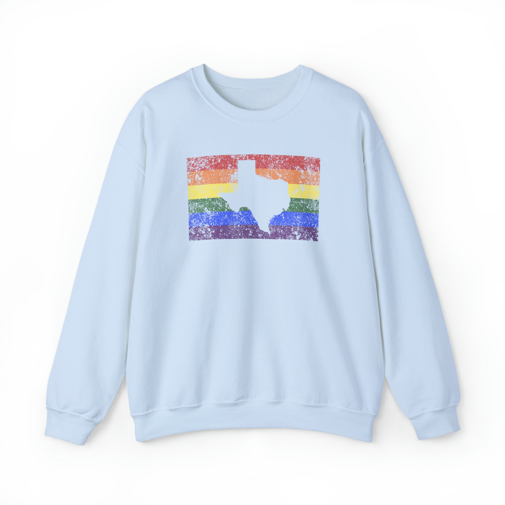 Texas Pride Flag Sweater: Rainbow LGBTQ+ State Silhouette Distressed Sweatshirt