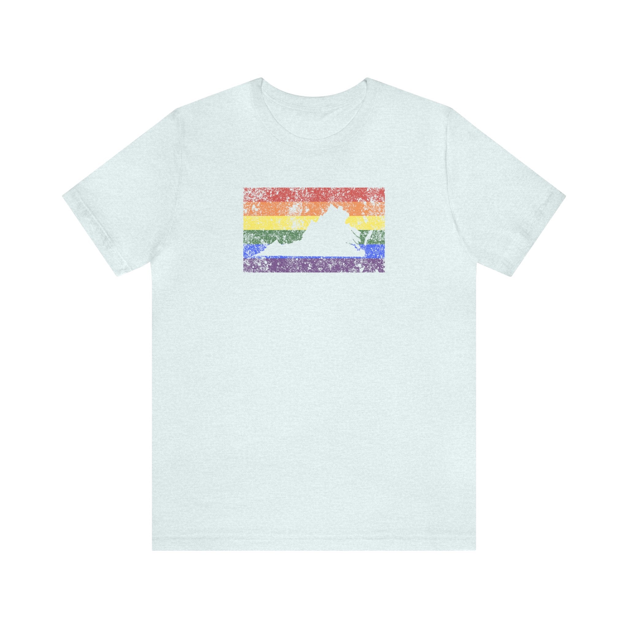 Virginia Pride Flag Tee: Rainbow LGBTQ+ State Silhouette Distressed Shirt