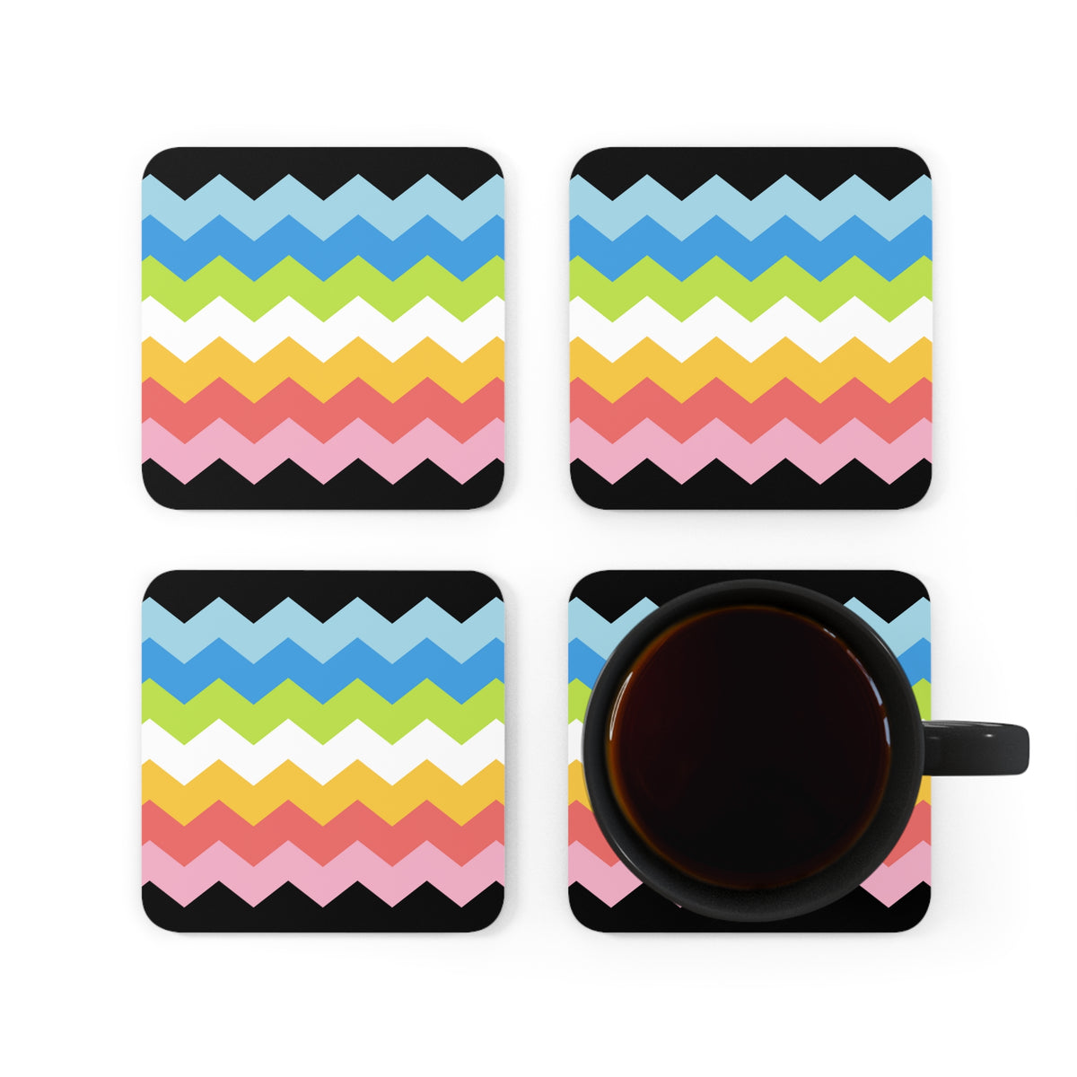 Queer Pride Flag Coaster Set: 4 Corkwood Wavey Drink Coasters