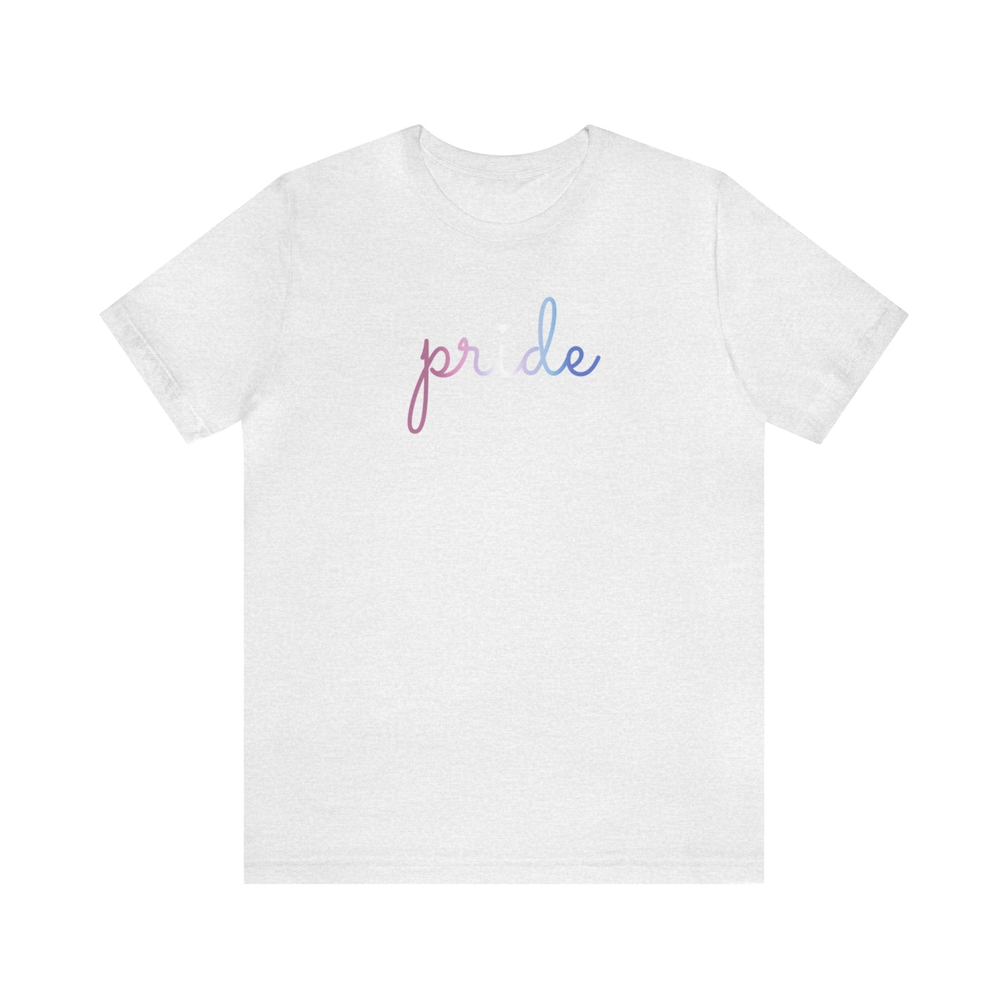 Bigender Pride T-Shirt: Flowing Cursive 'Pride' in Gradient Hues