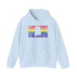 Alabama Pride Flag Hoodie: Rainbow LGBTQ+ State Silhouette Distressed Hooded Sweatshirt